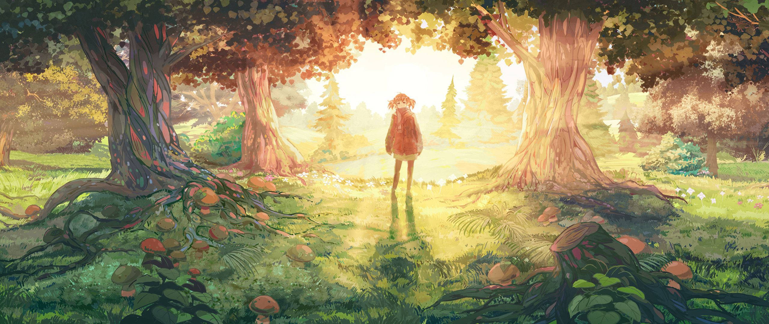 Animepige nyder skovens ro Wallpapers