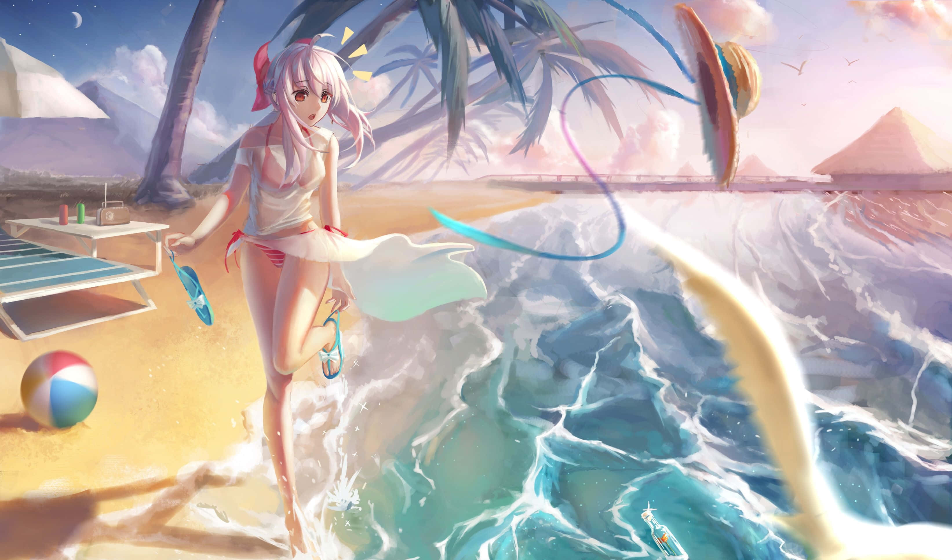 Animepige ved stranden Wallpapers