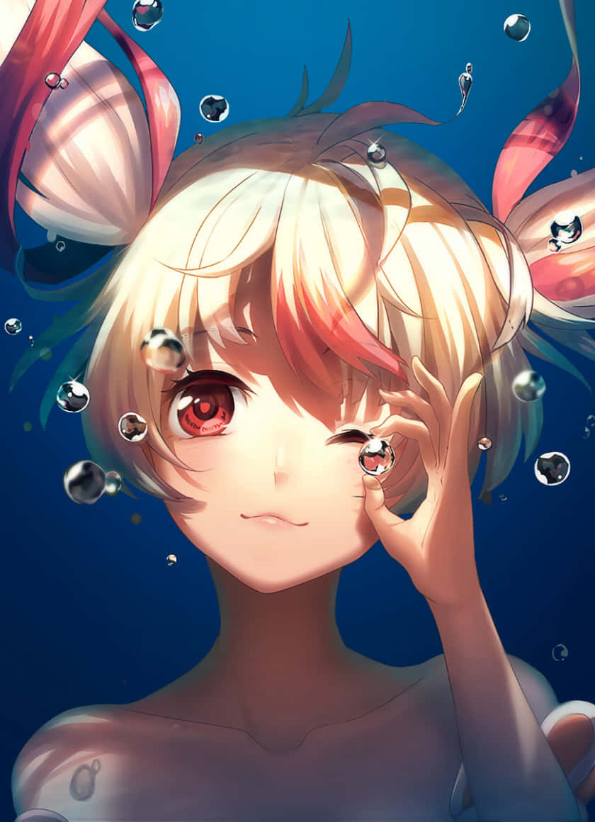Animeportræt af pige under vand med luftboble Wallpapers