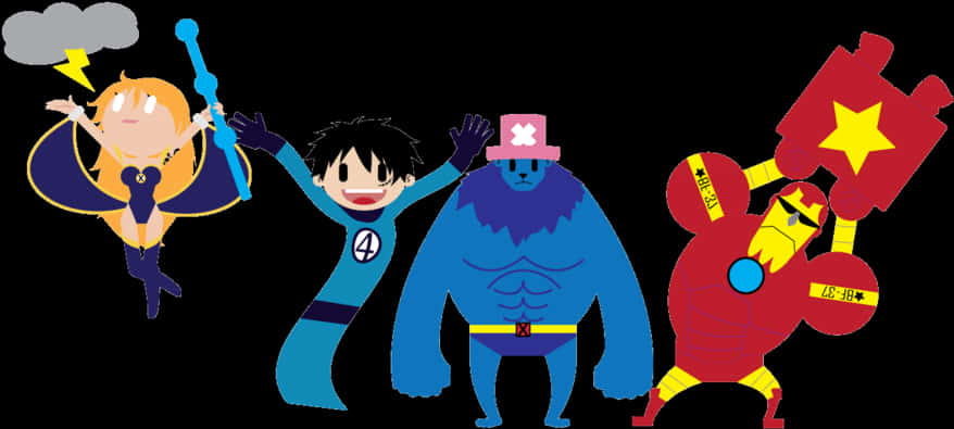 Animerede Crossover-figurer i Række Wallpapers