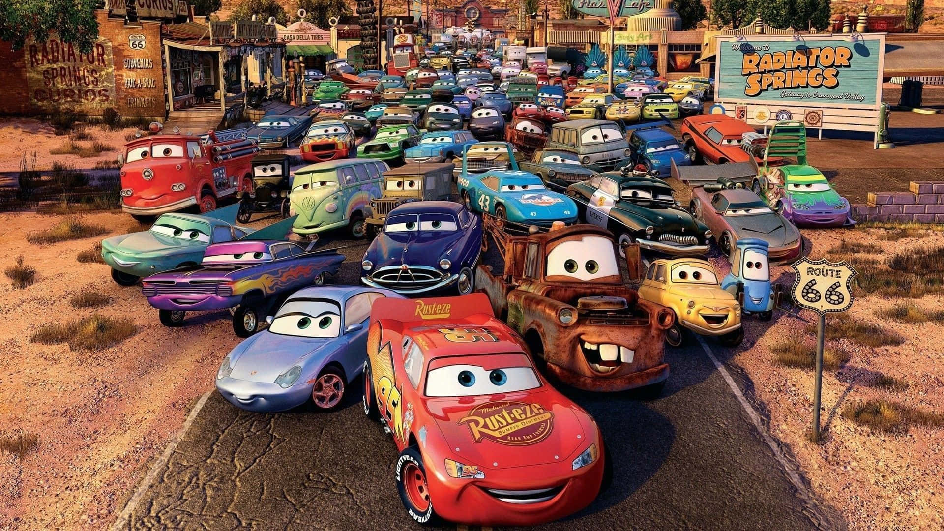 Animerede Disney-film Biler karakterer i Radiator Springs Wallpapers