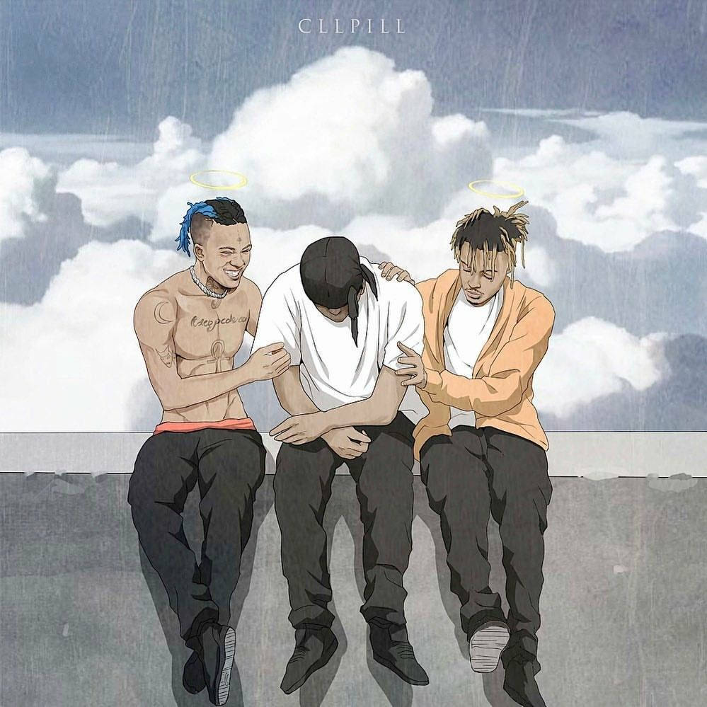 Animeret Juice Wrld hænger ud med venner Wallpapers