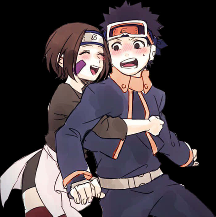 Animeret Naruto og Rin krammer Wallpapers