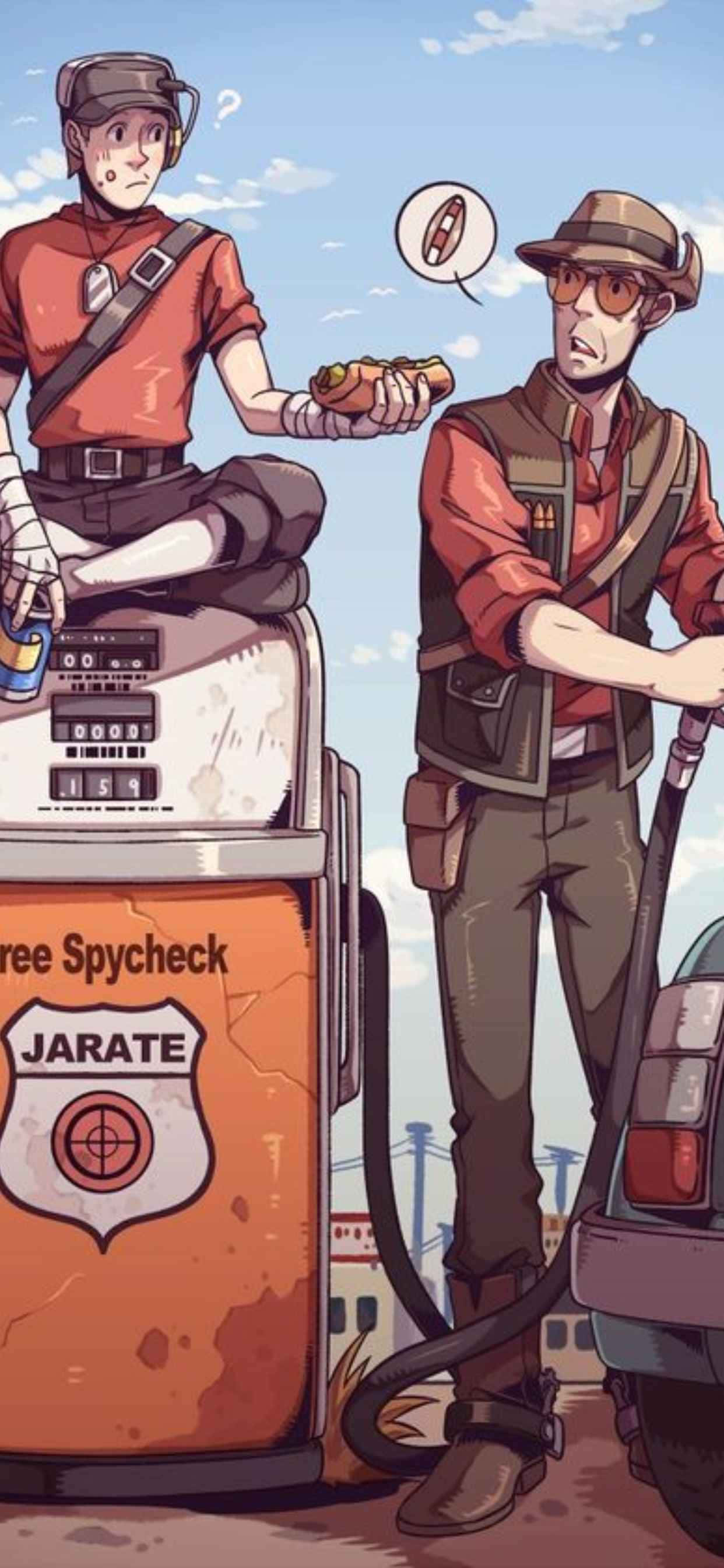 Animeret Scout og Sniper iPhone Xs Max Team Fortress 2 Baggrund Wallpapers