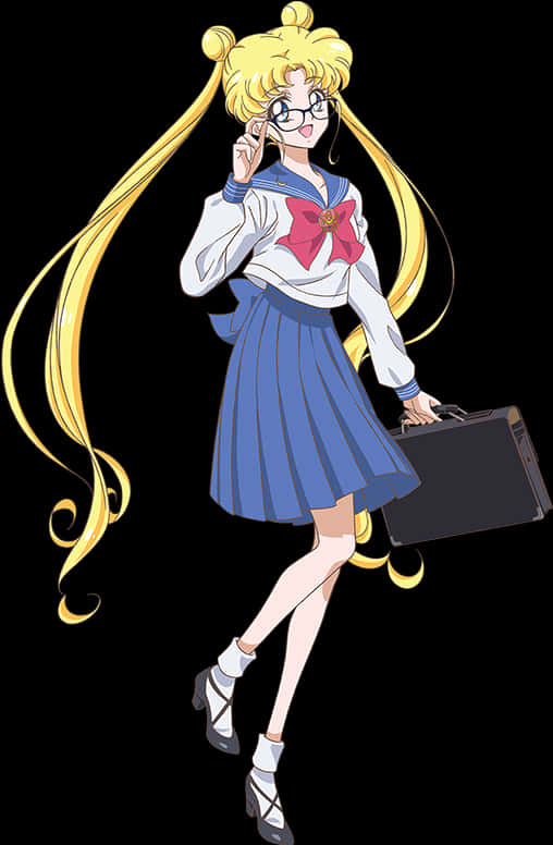 Animeret skolepige med blond hår og briller Wallpapers
