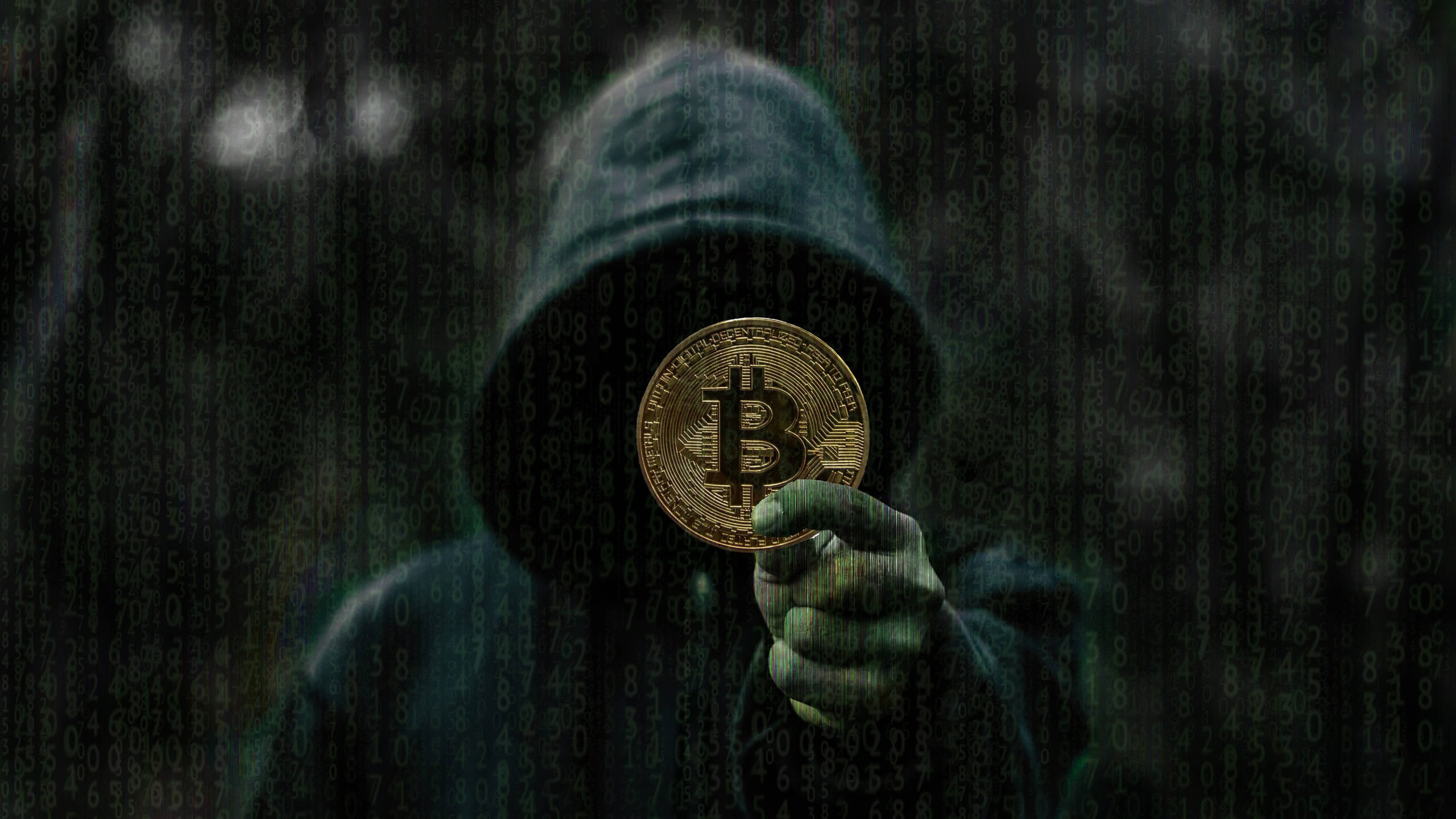 Anonym mand med Bitcoin krypto baggrund Wallpapers