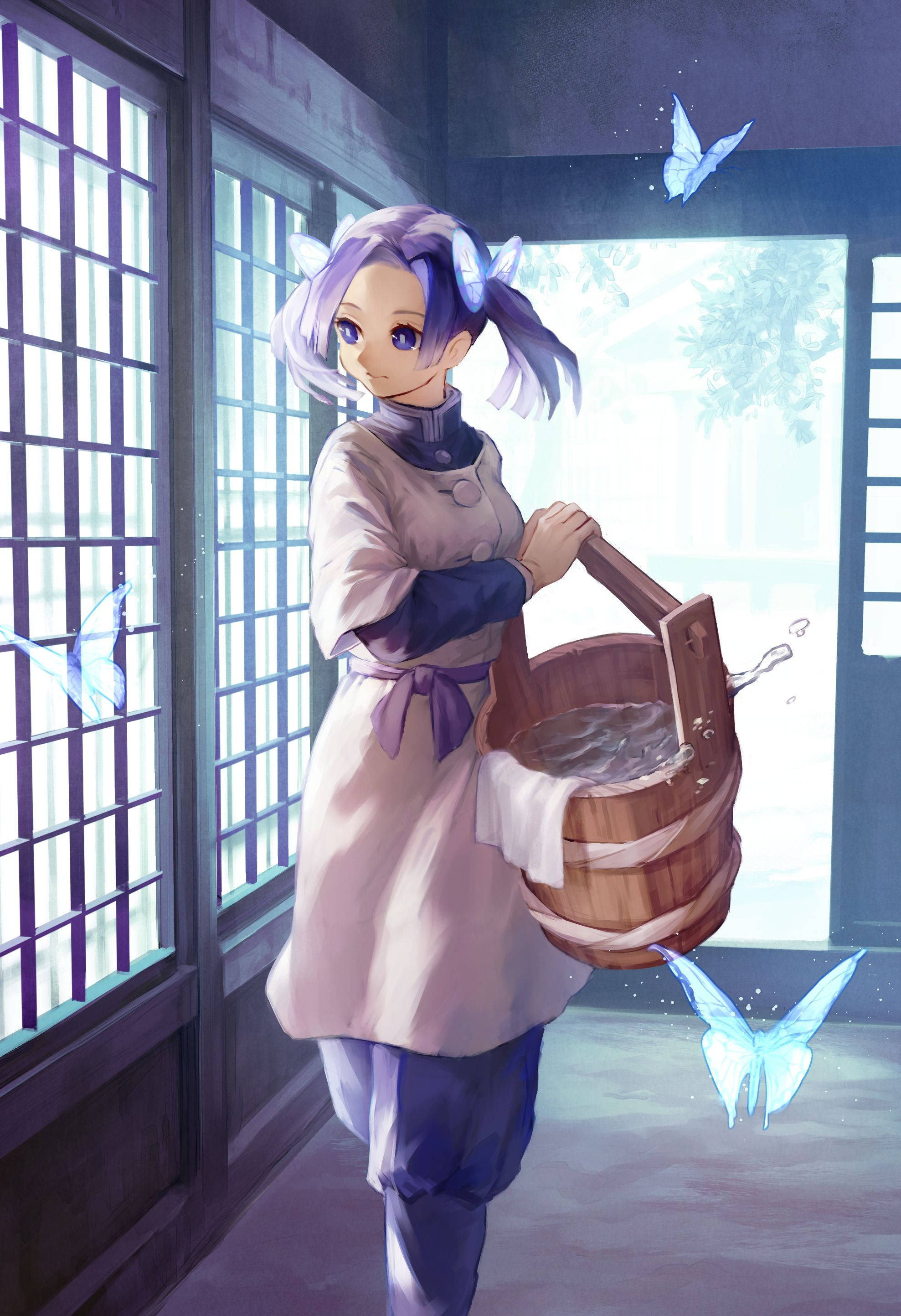 Aoi Kanzaki med sommerfugle kunstværk Wallpapers