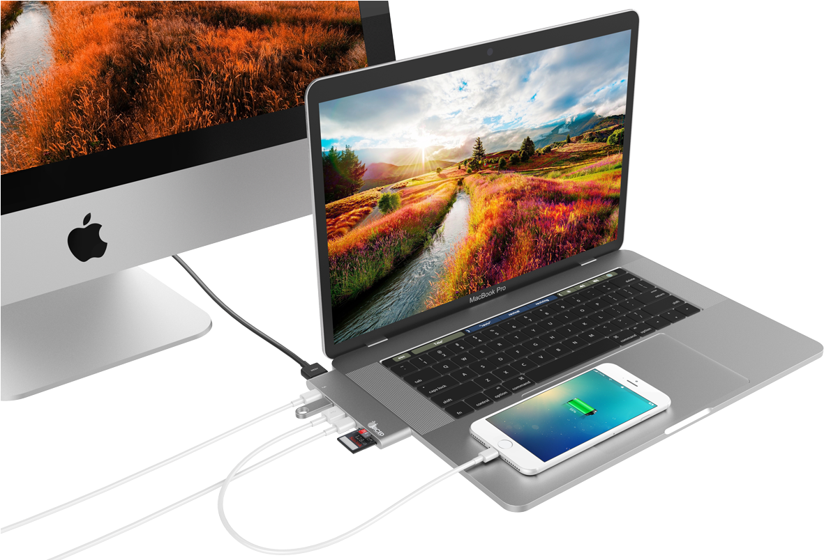 Apple MacBook Pro med iPhone og Mac Opsætning Wallpapers