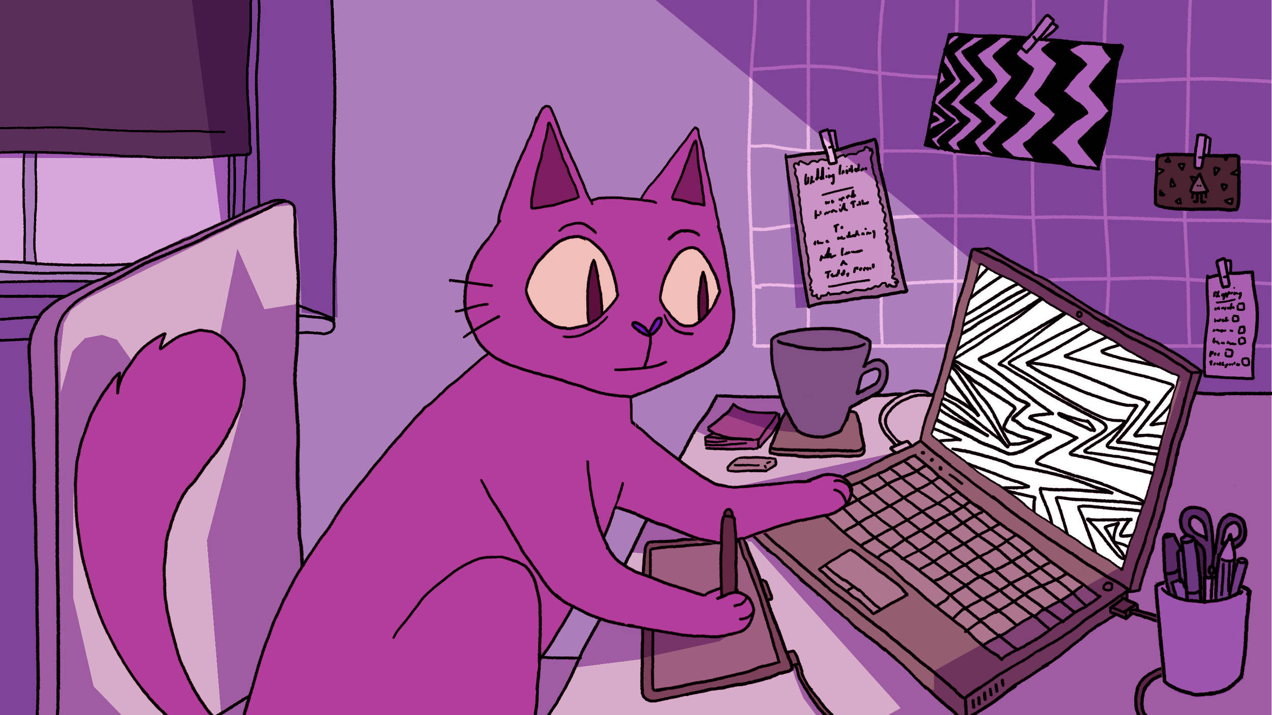Arbejdende lilla kat computer Wallpapers