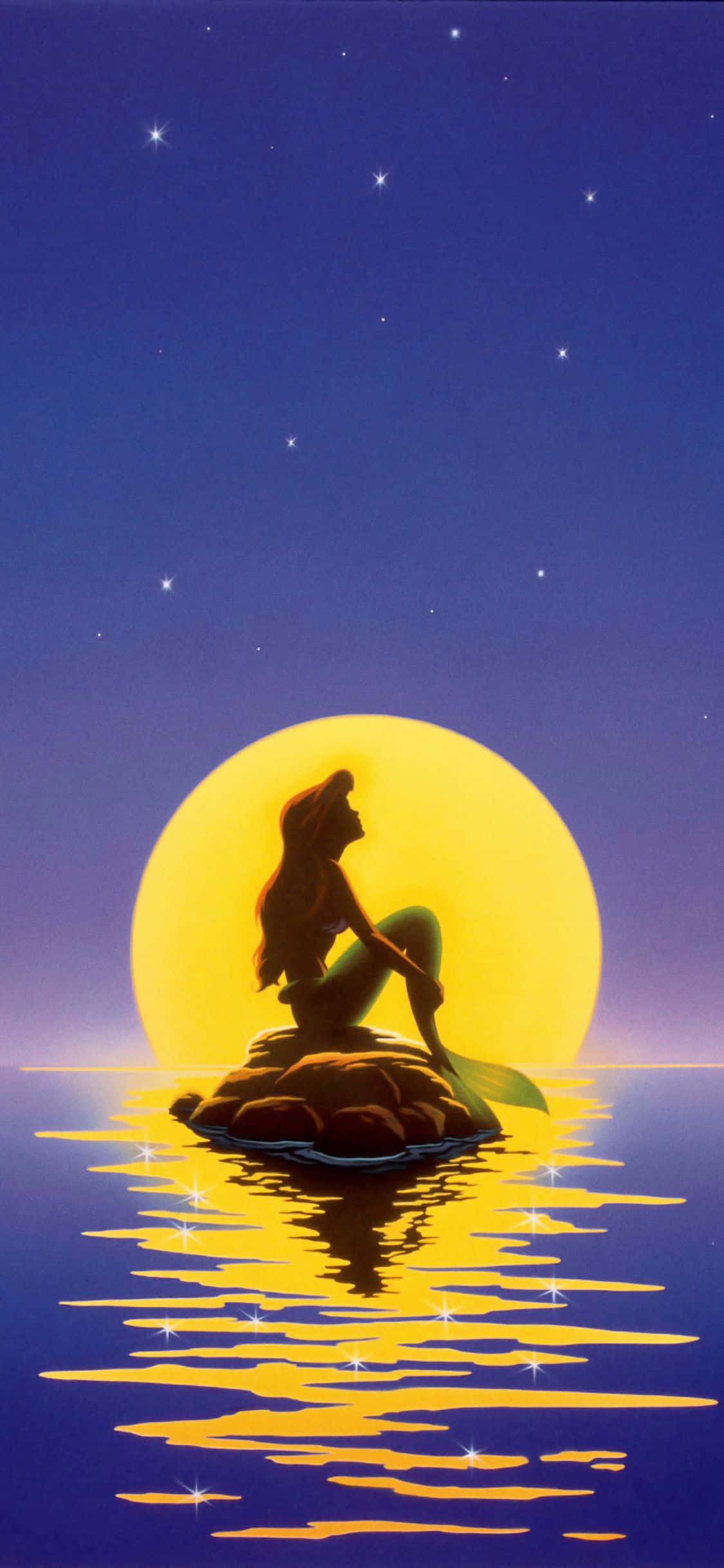 Ariel, den lille havfrue, beundrer sit spejlbillede i vandet. Wallpapers