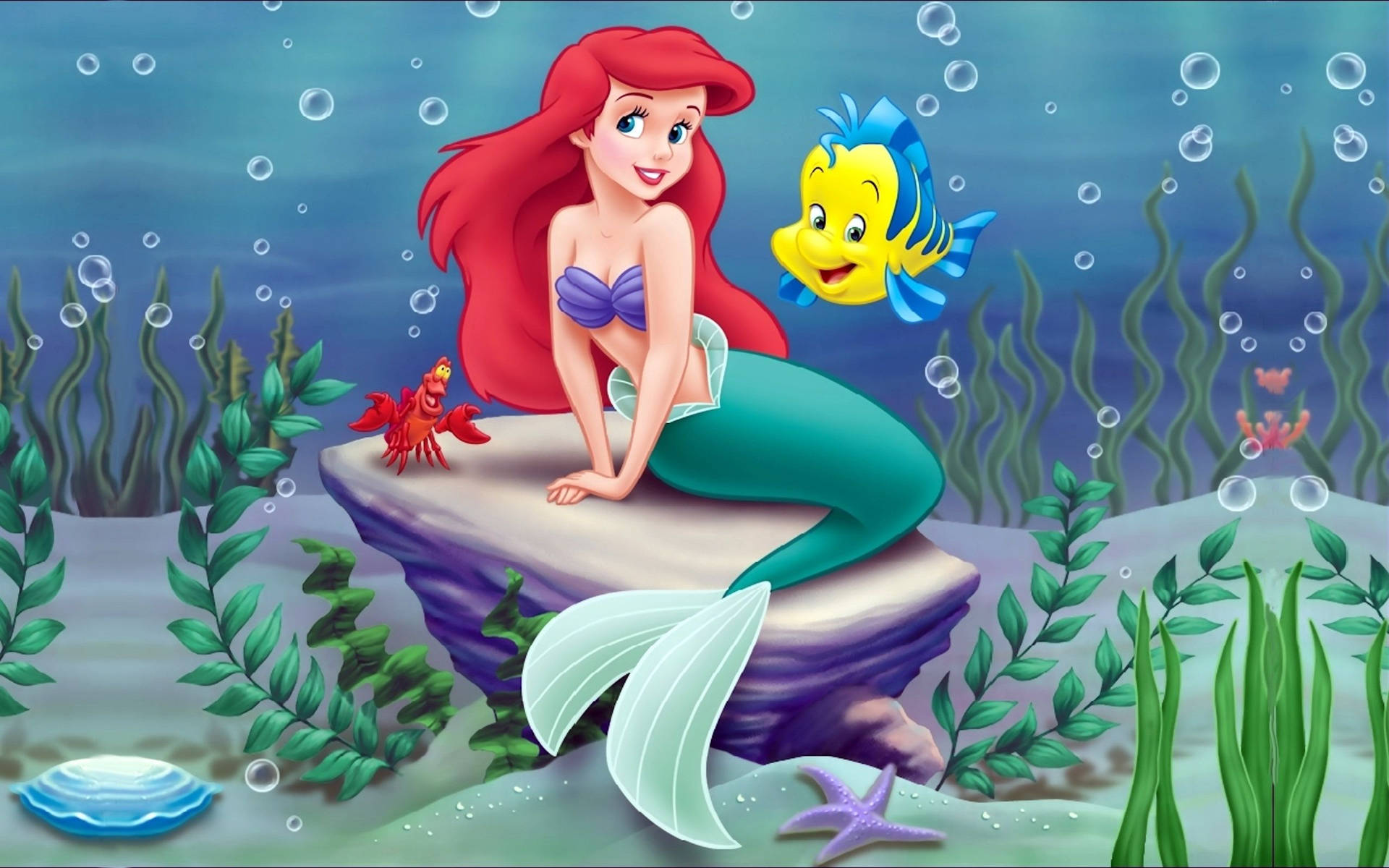 Den lille havfrue Ariel og Flounder undervandstapet. — Havfrue Wallpapers