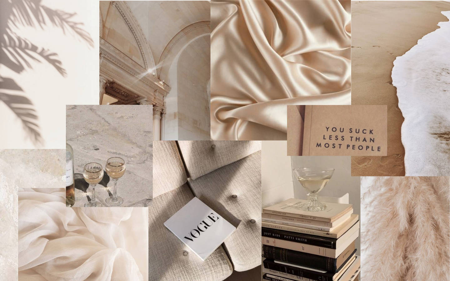 Ark og bøger collage beige æstetisk skrivebord Wallpapers