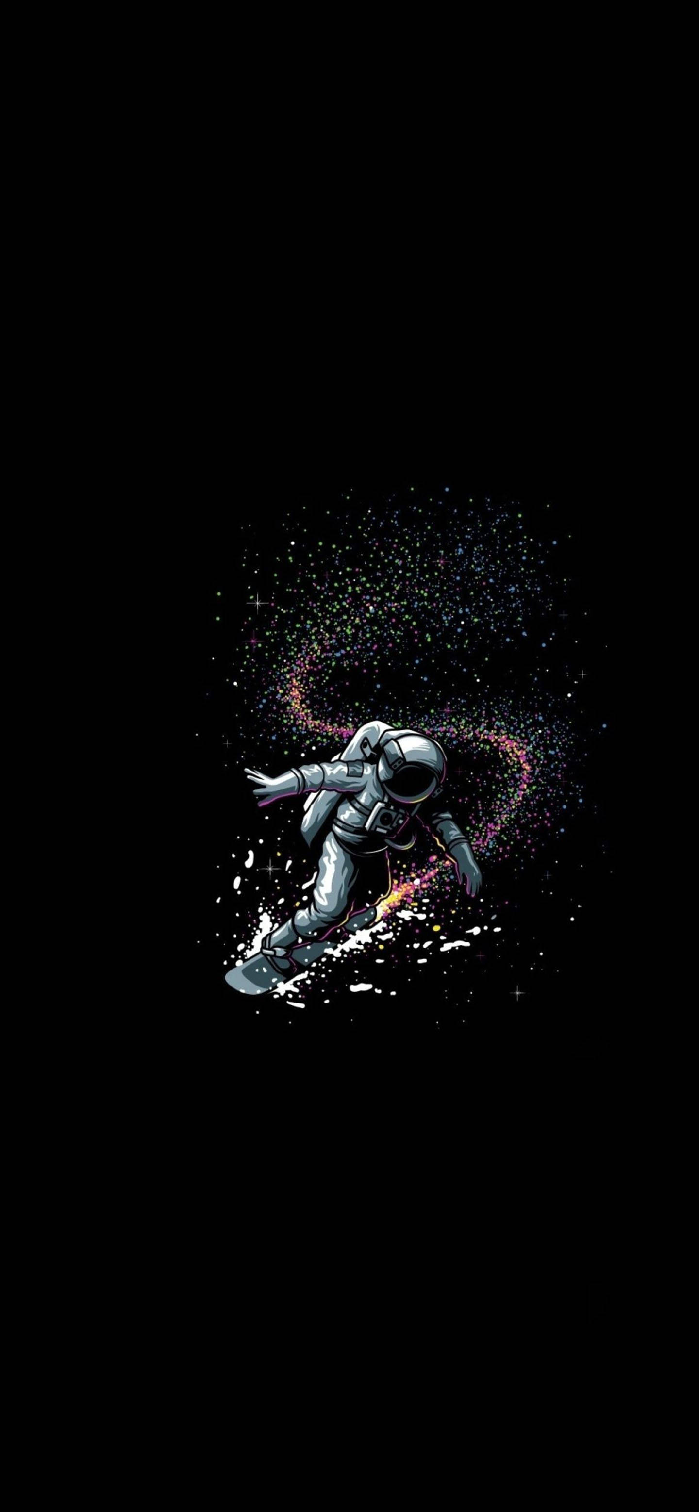 Astronaut i Rummet Minimalistisk Sort Telefon Wallpapers