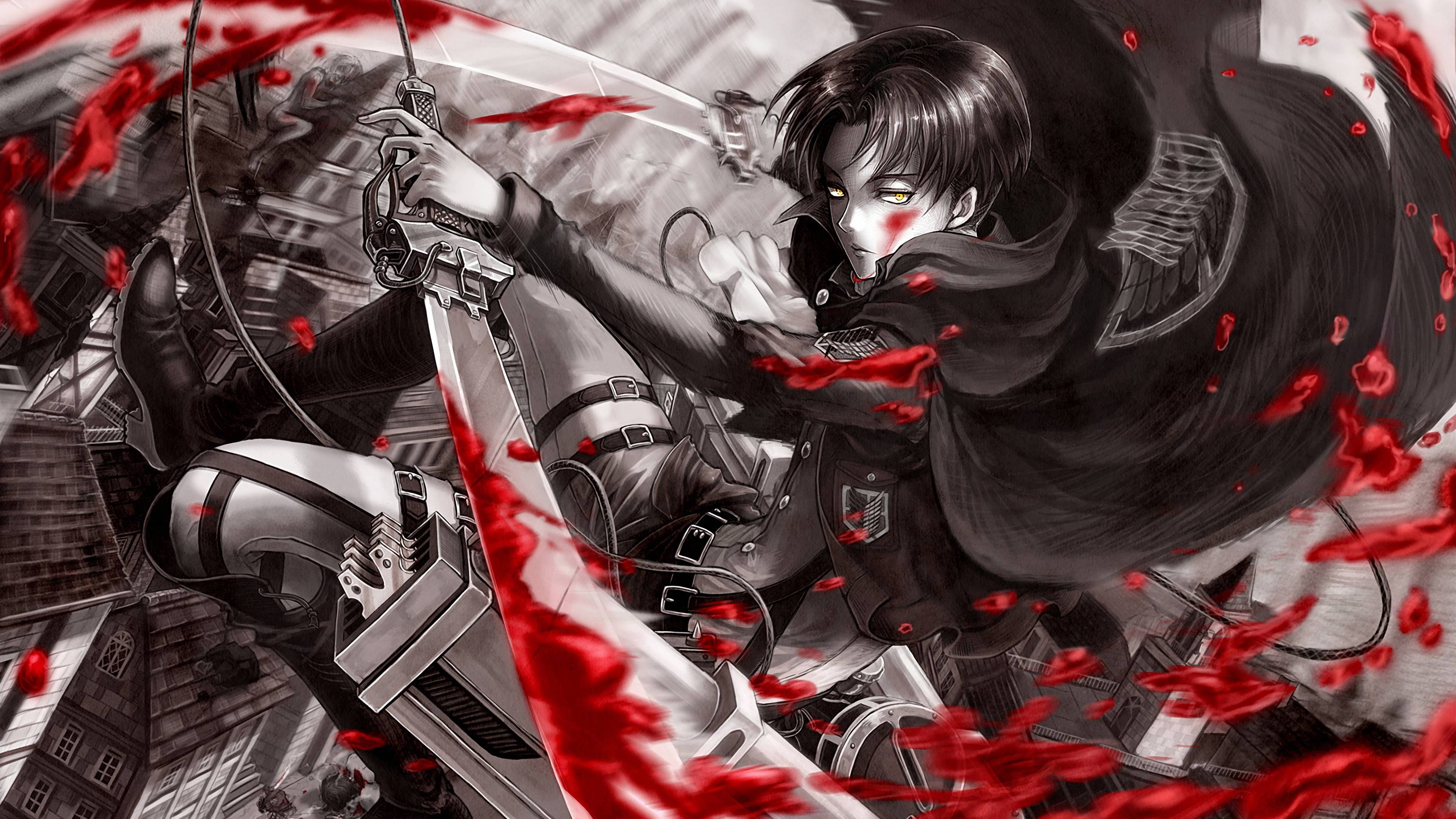 Attack On Titans 4K Eren Yeager Blodigt Sværd Wallpapers