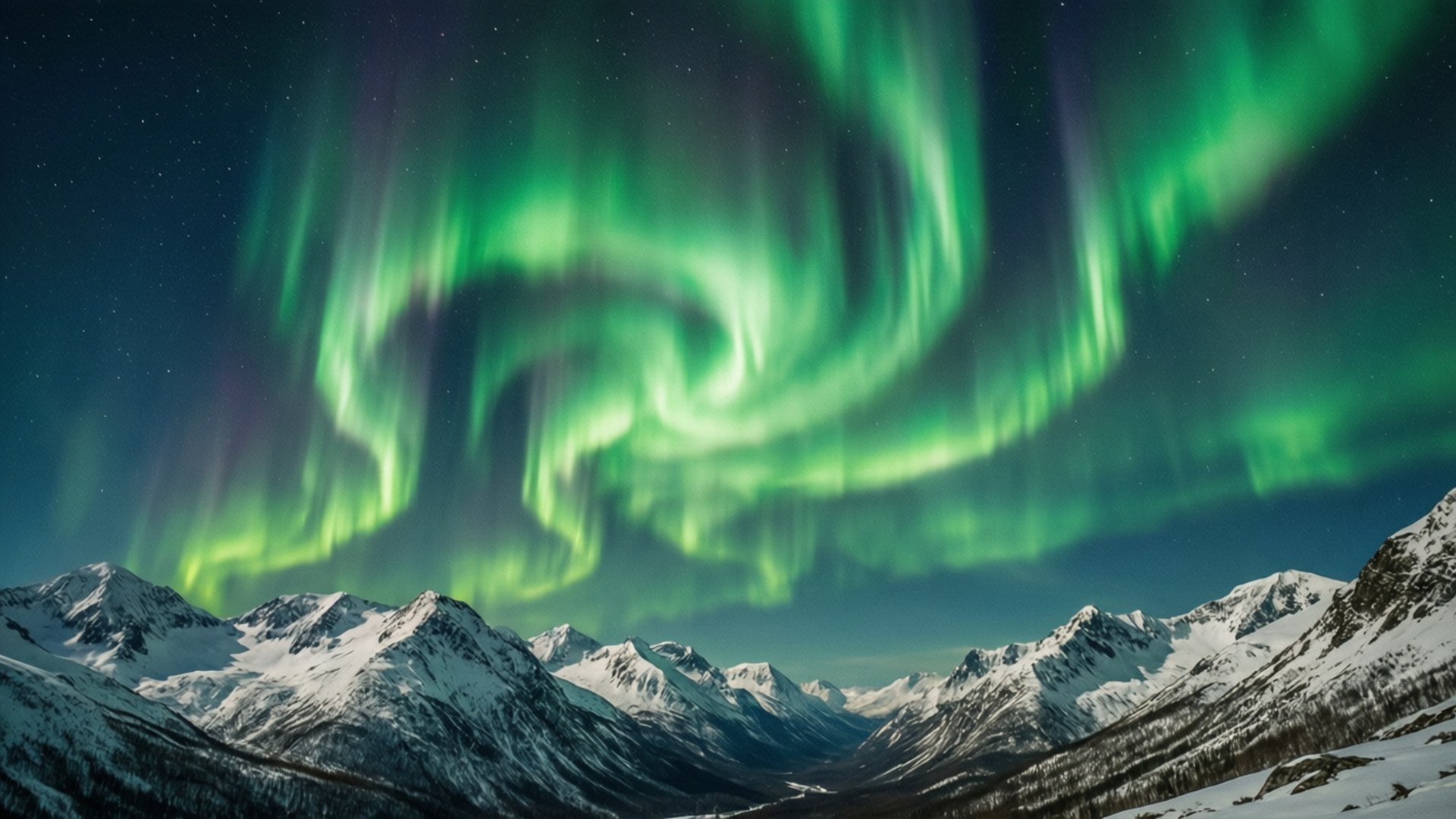 Aurora over sneklædte tinder Wallpapers