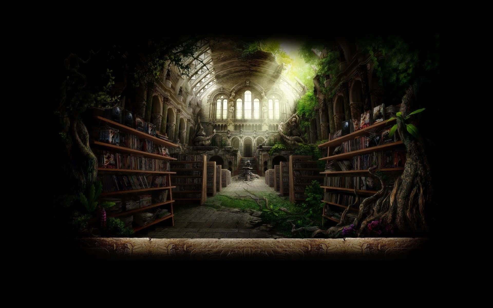 Baggrund med slotruinbibliotek Wallpapers