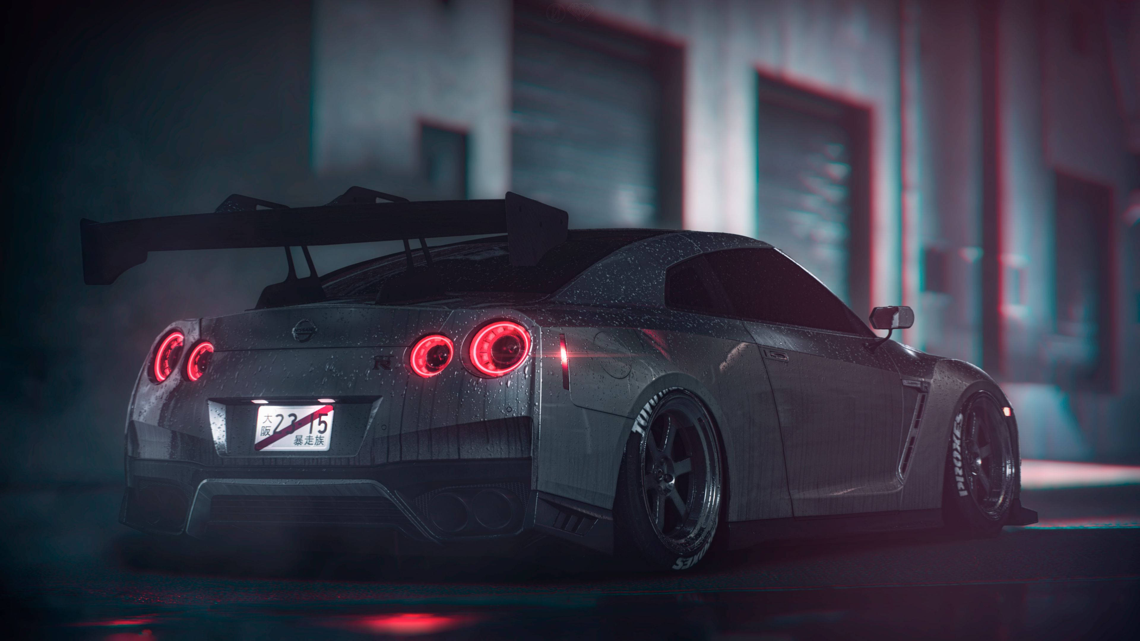 Baglygter på grå Nissan GT R 4K Wallpapers