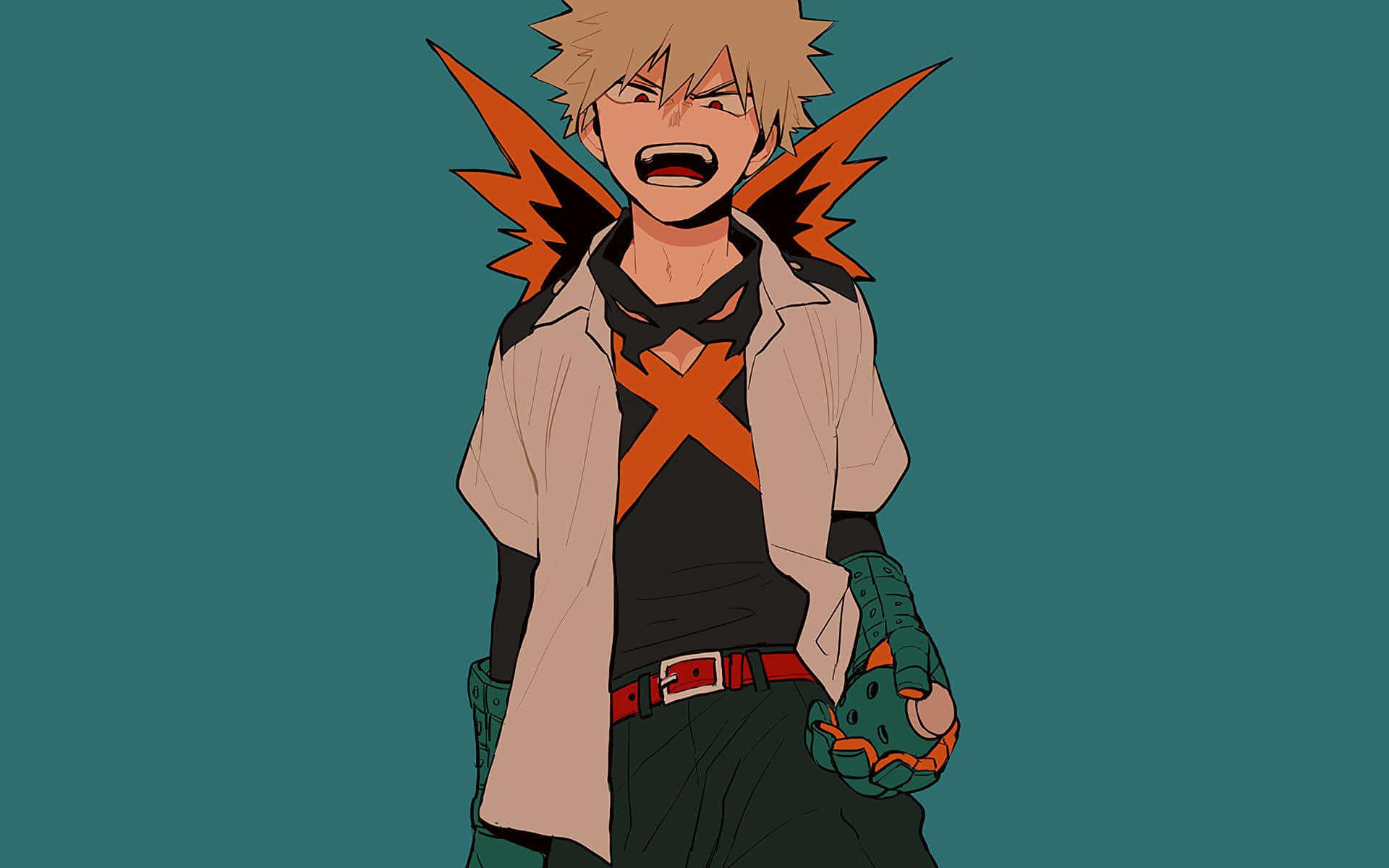 Bakugou æstetisk skrivebordsbaggrund med grøn baggrund Wallpapers