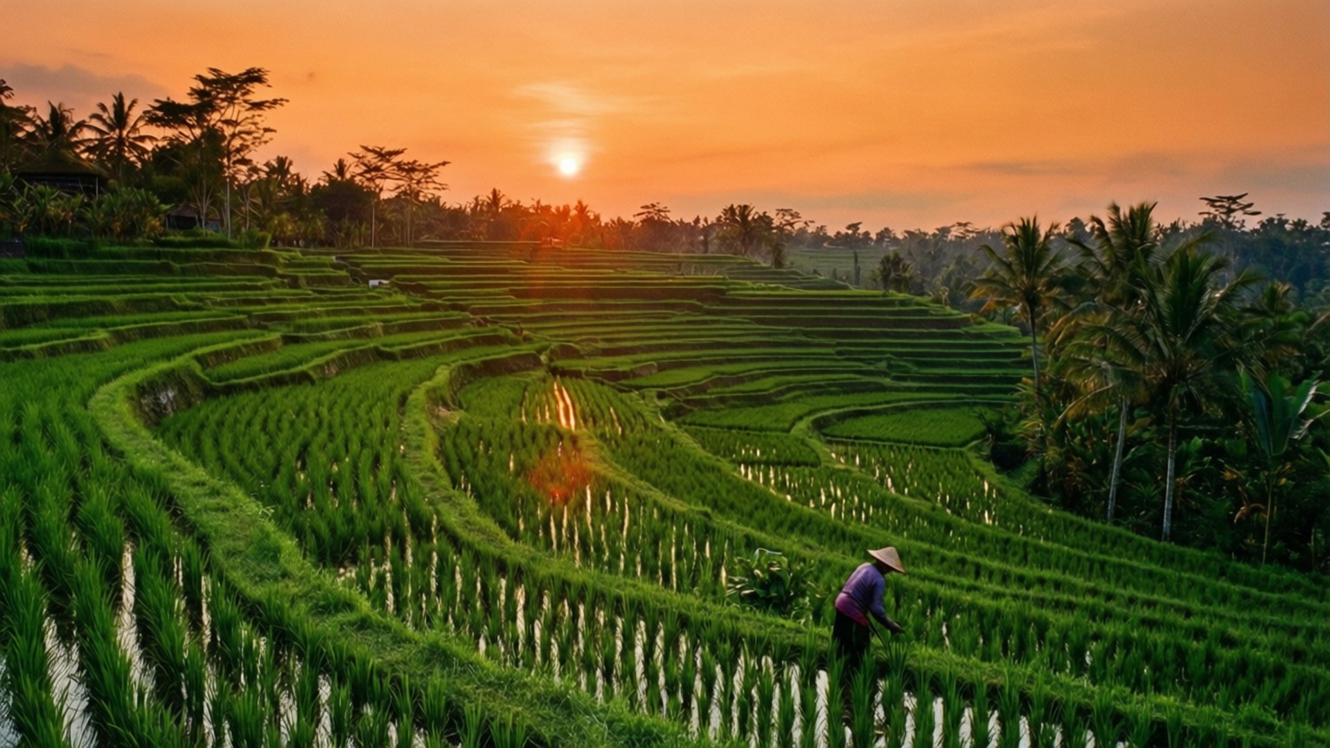 Bali risterrasse ved solnedgang Wallpapers