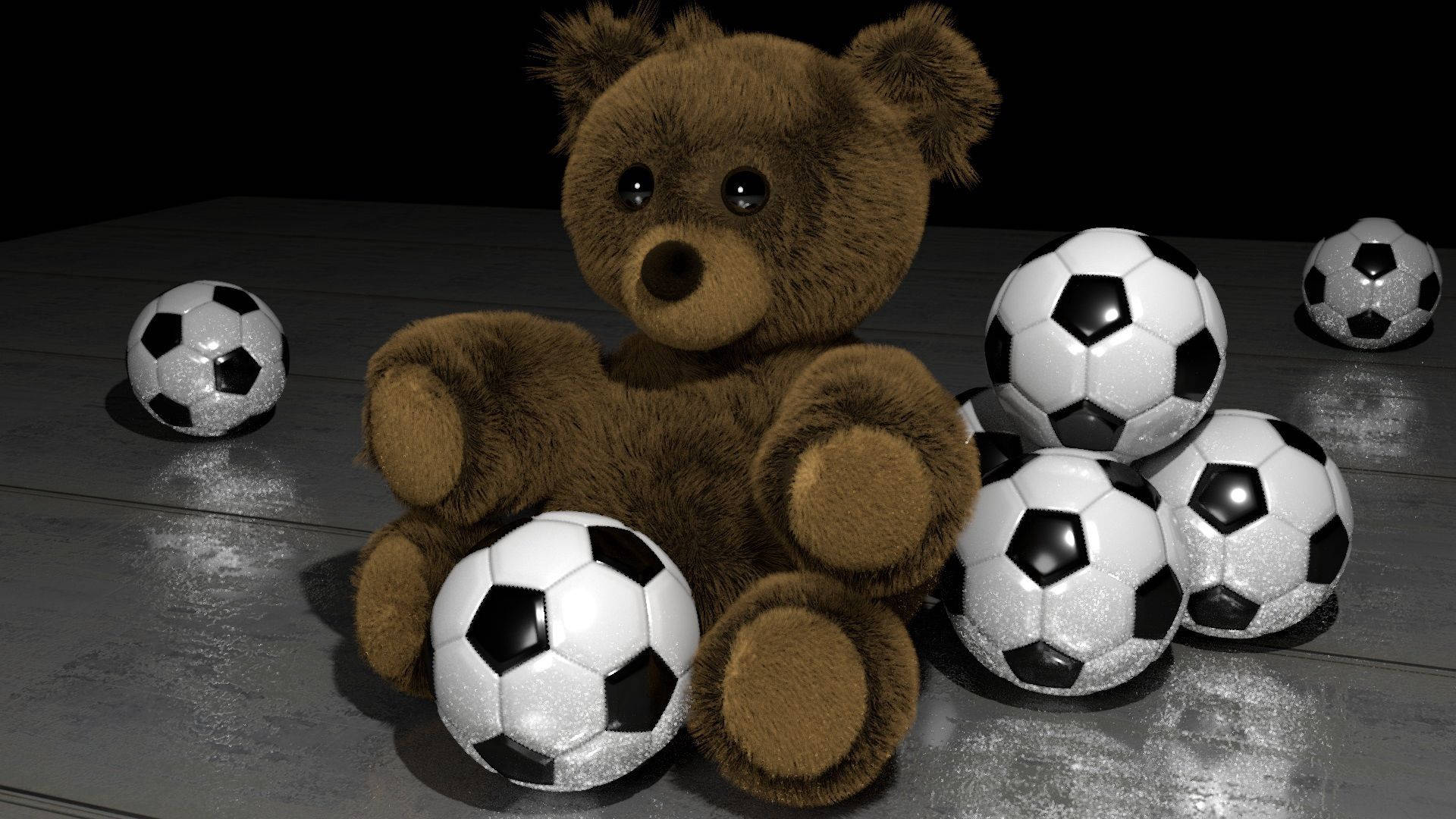 Fluffy bamse med flere fodbolde desktop wallpaper. — Fodbold Wallpapers