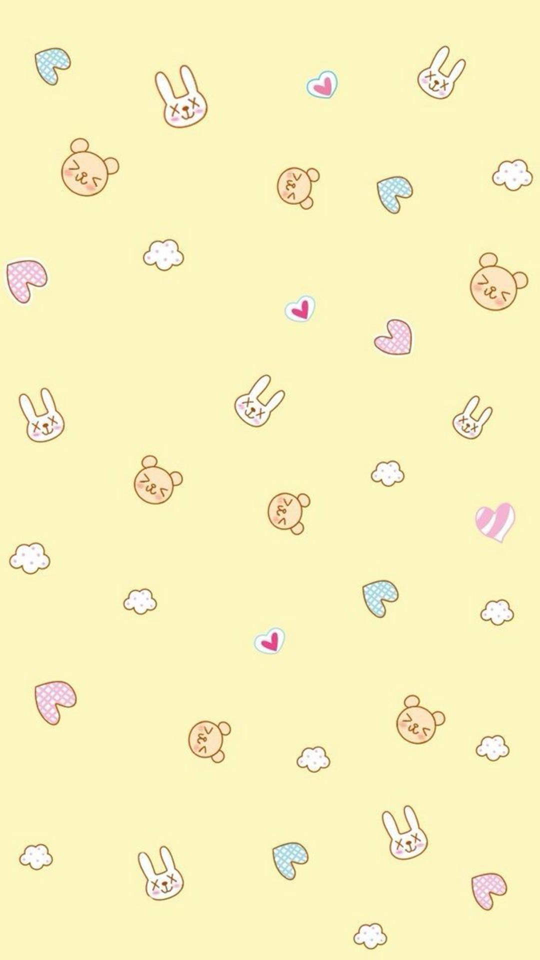 Bamse og Kanin Pastelgul Æstetik Wallpapers
