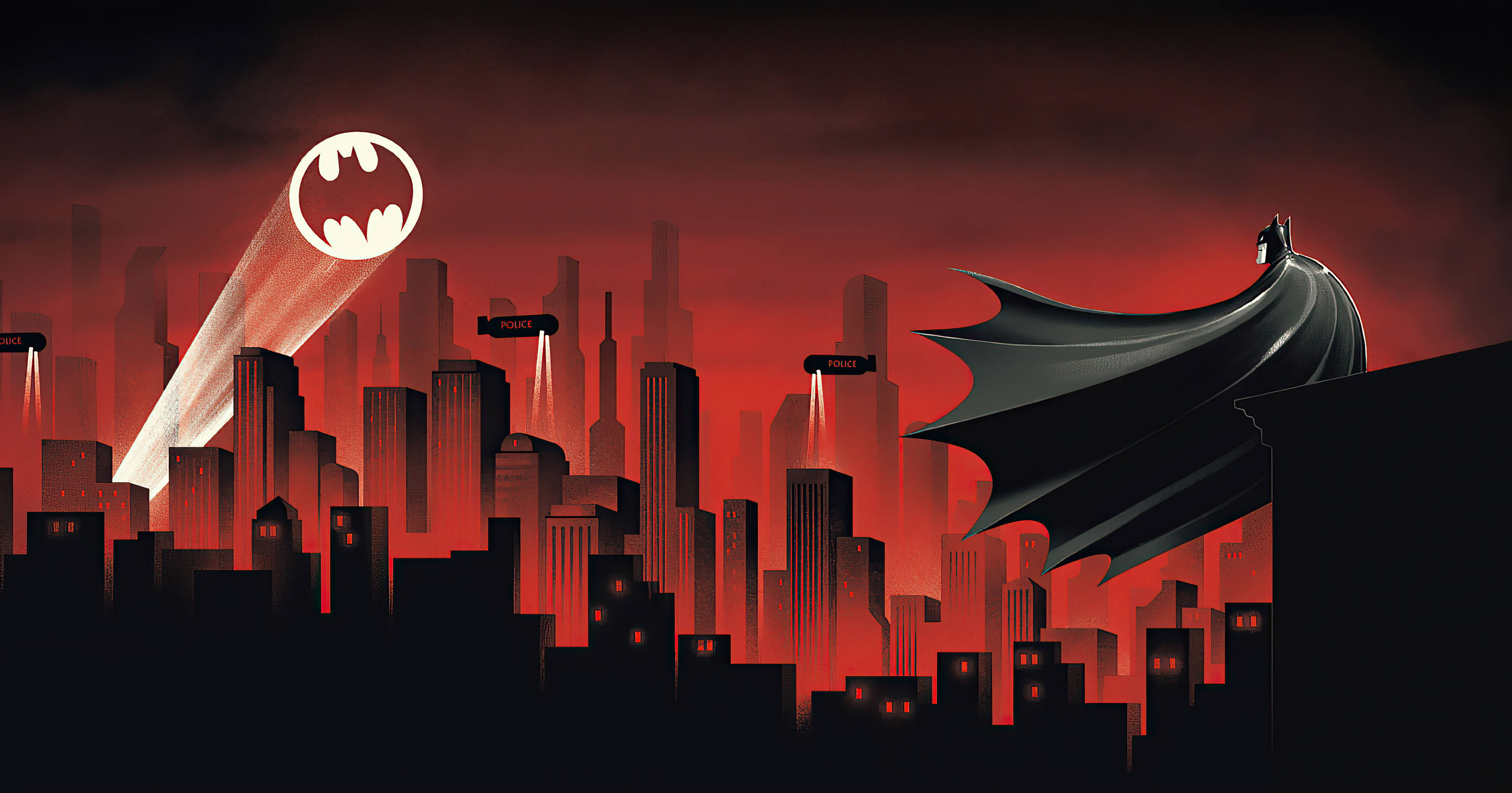 Batman Animated Rød By Spotlight Skrivebord Wallpapers