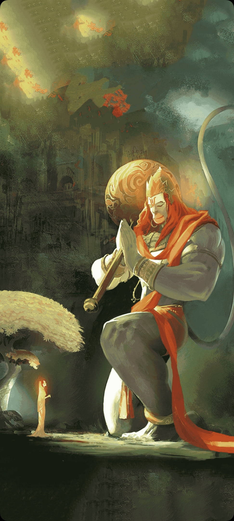Bedende Hinduistisk Gud Hanuman Telefon Wallpapers