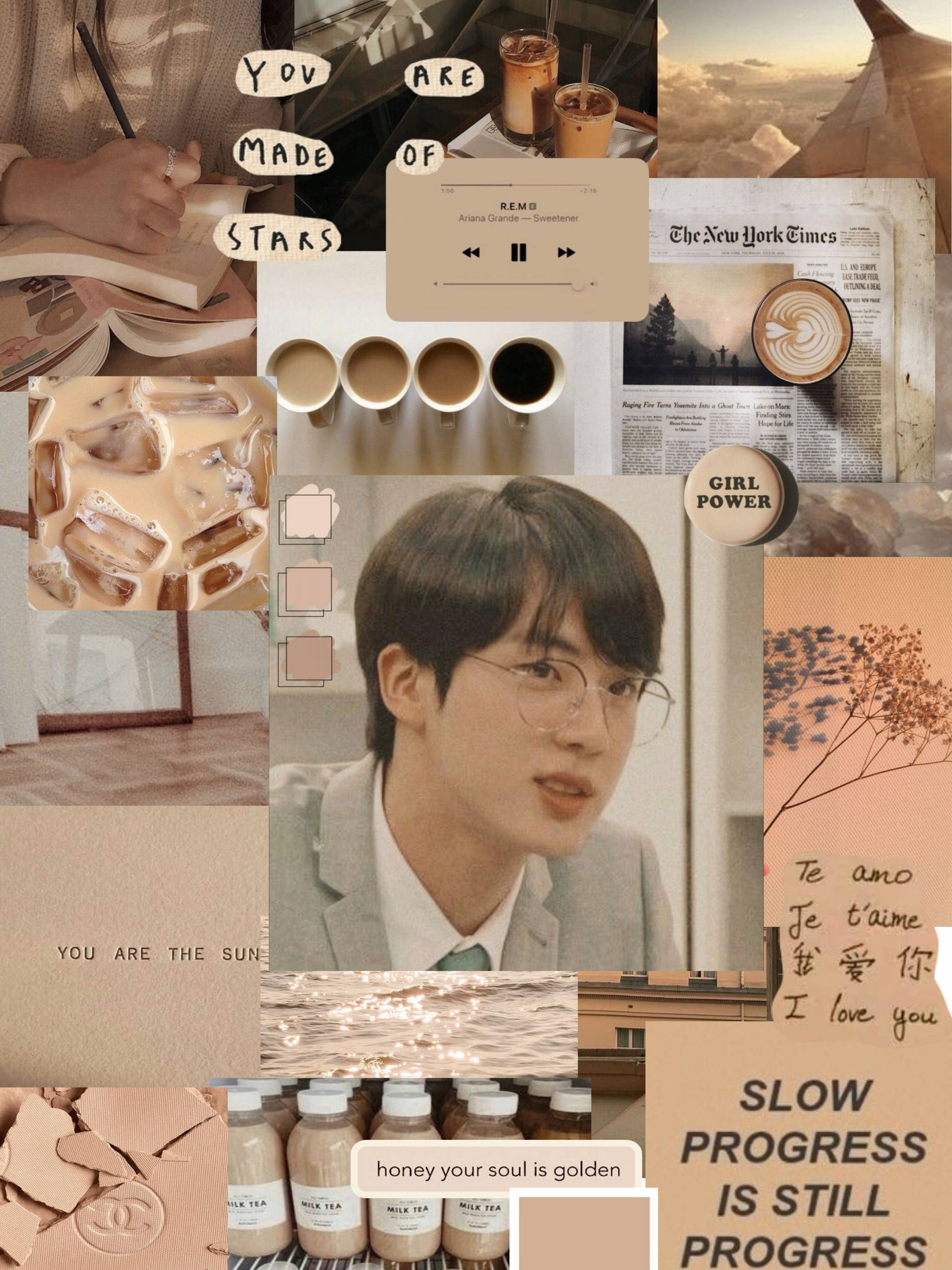 Beige Brun Æstetisk BTS Jin Wallpapers