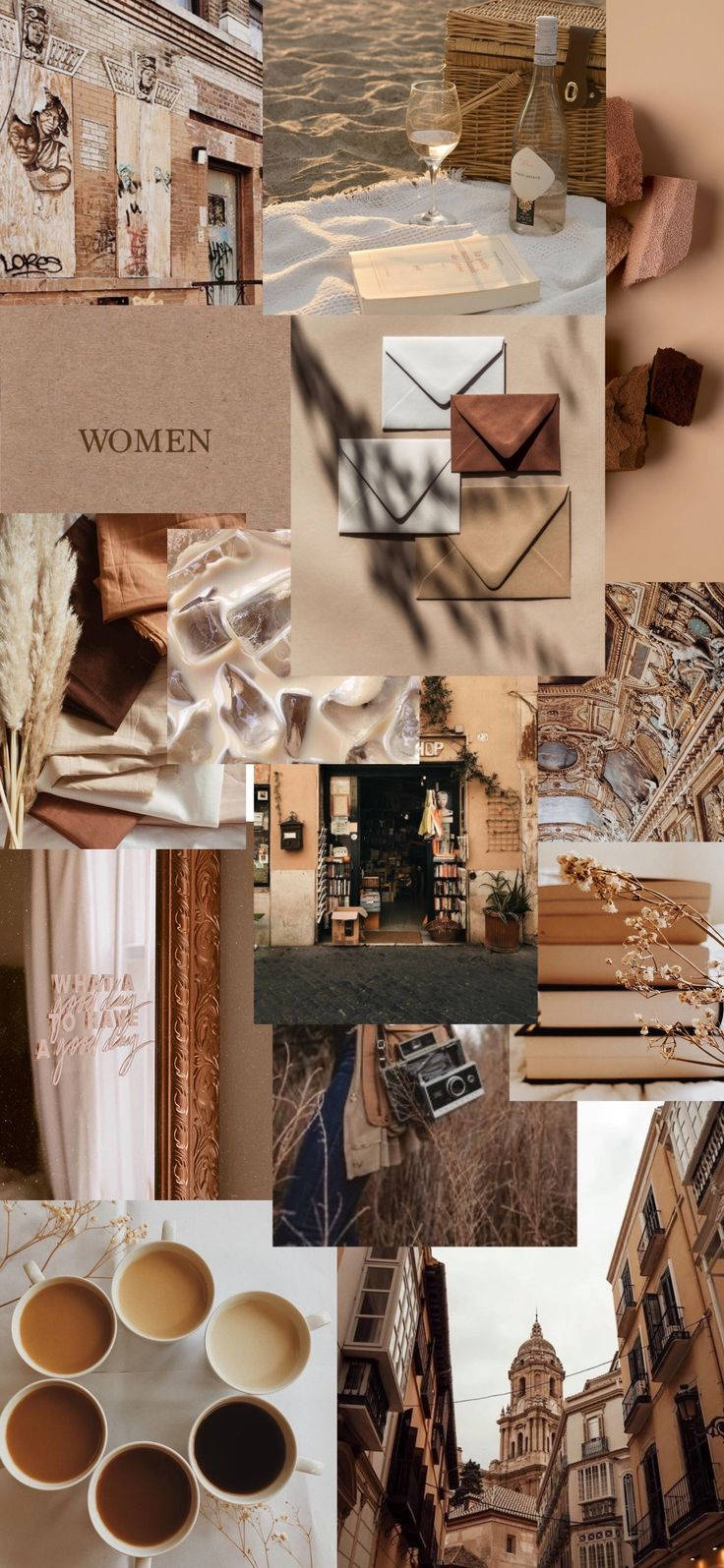 Beige Brun Æstetisk Collage Wallpapers