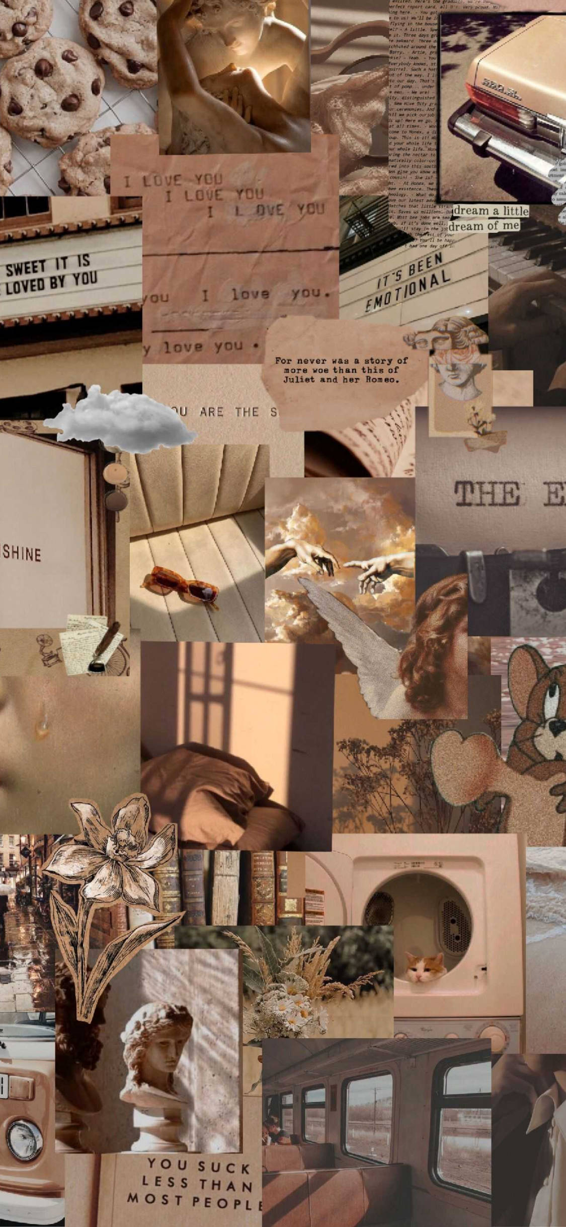 Beige Brun Æstetisk Collage Kunst Wallpapers