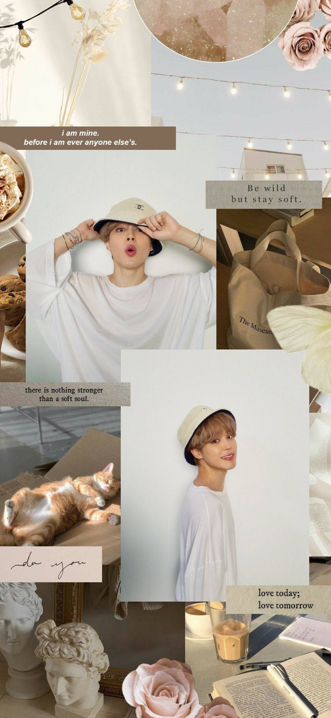Beige Æstetisk BTS Jimin Collage Wallpapers