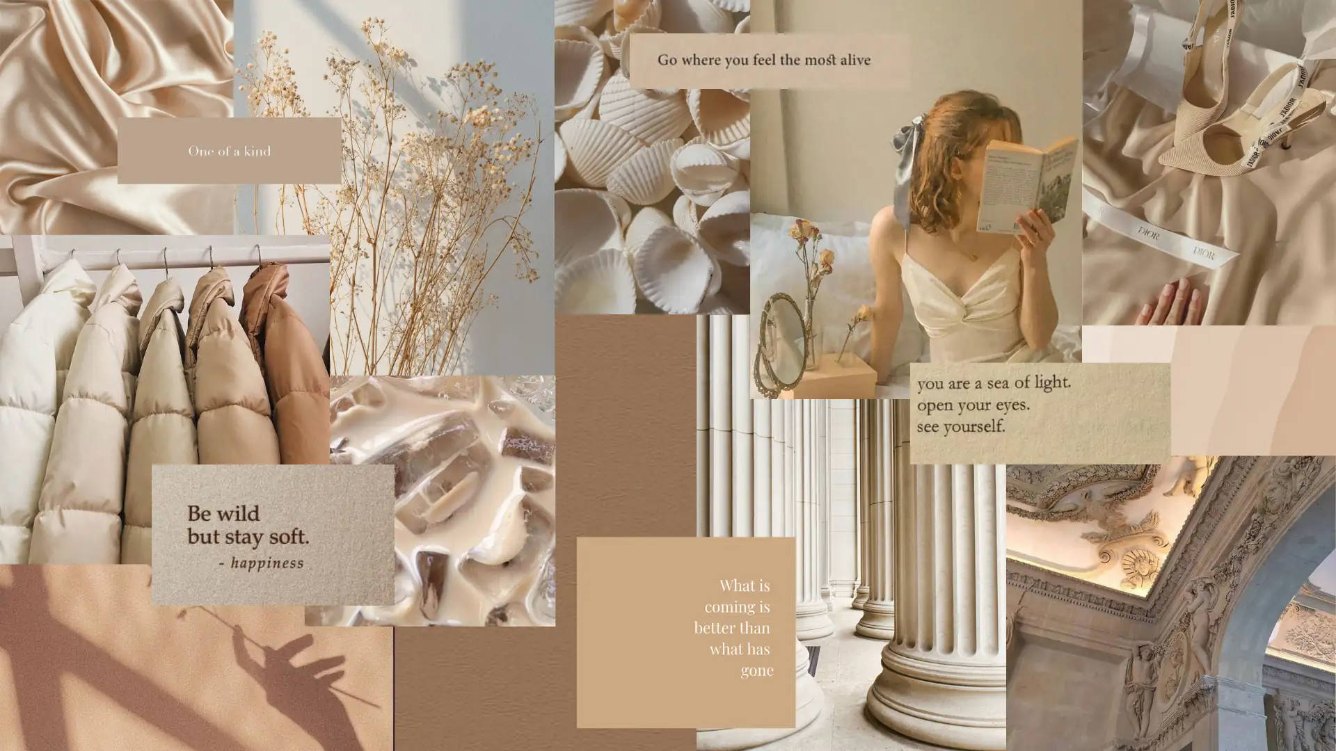 Beige æstetisk laptopbaggrund med citater Wallpapers