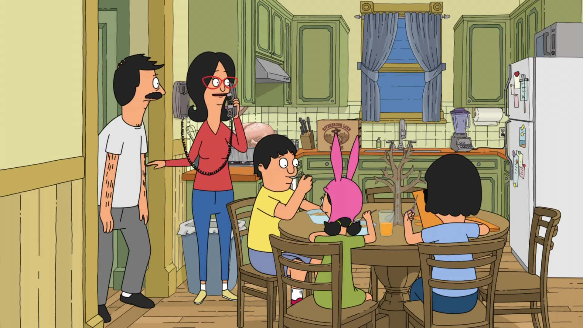 Belcher-familien i køkkenet Bob's Burgers Baggrund Wallpapers
