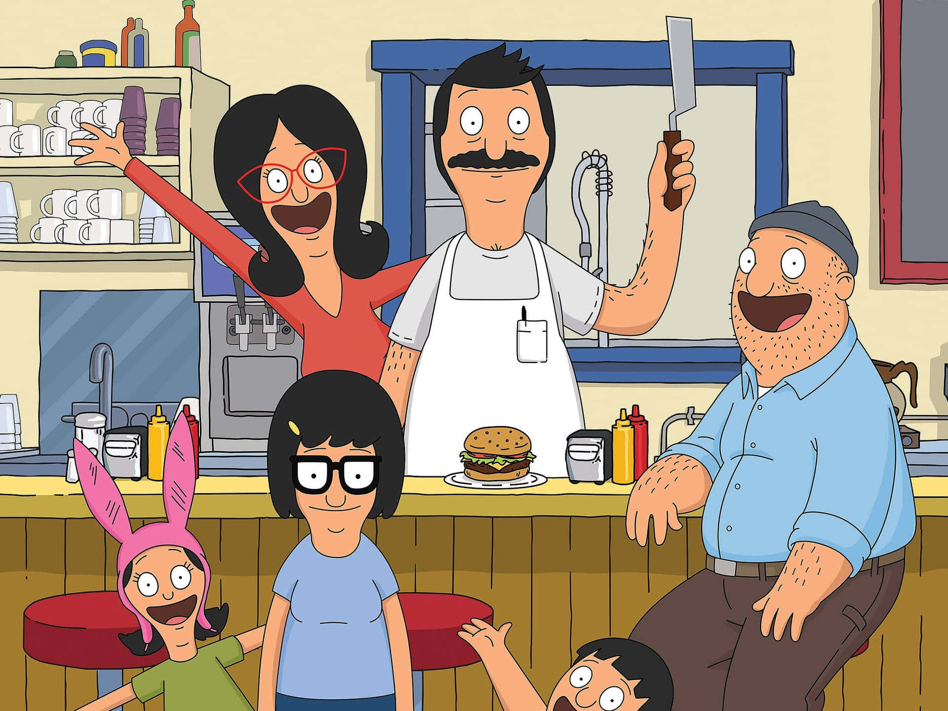 Belcher-familien med Teddy Bob's burgers Baggrund Wallpapers