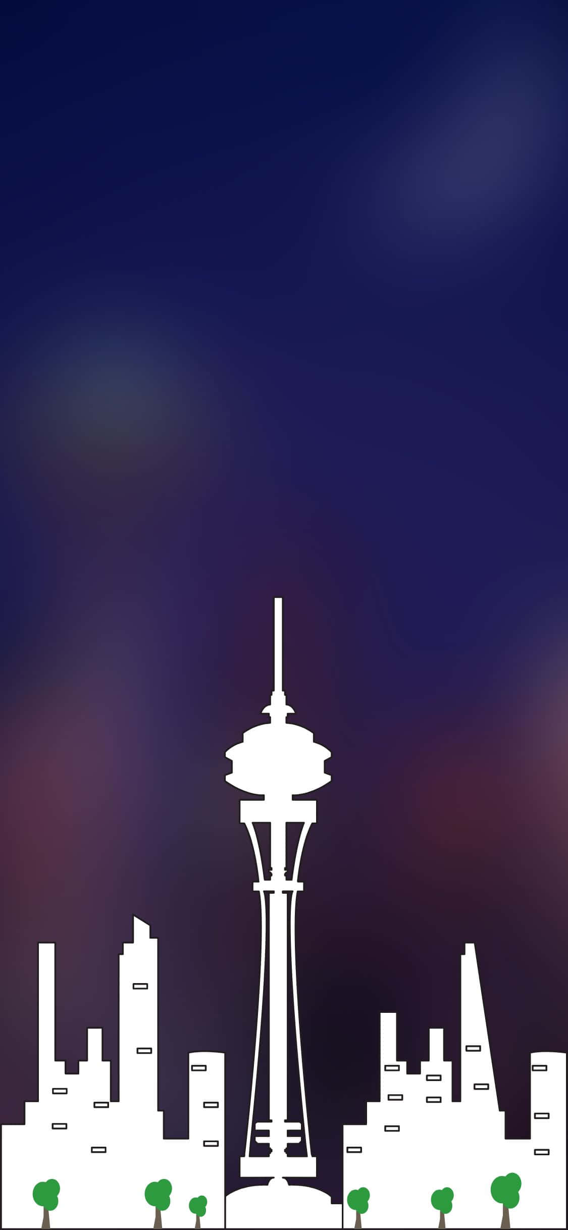 Betagende bysilhuet af Seattle reflekteret i glasset på en iPhone X Wallpapers
