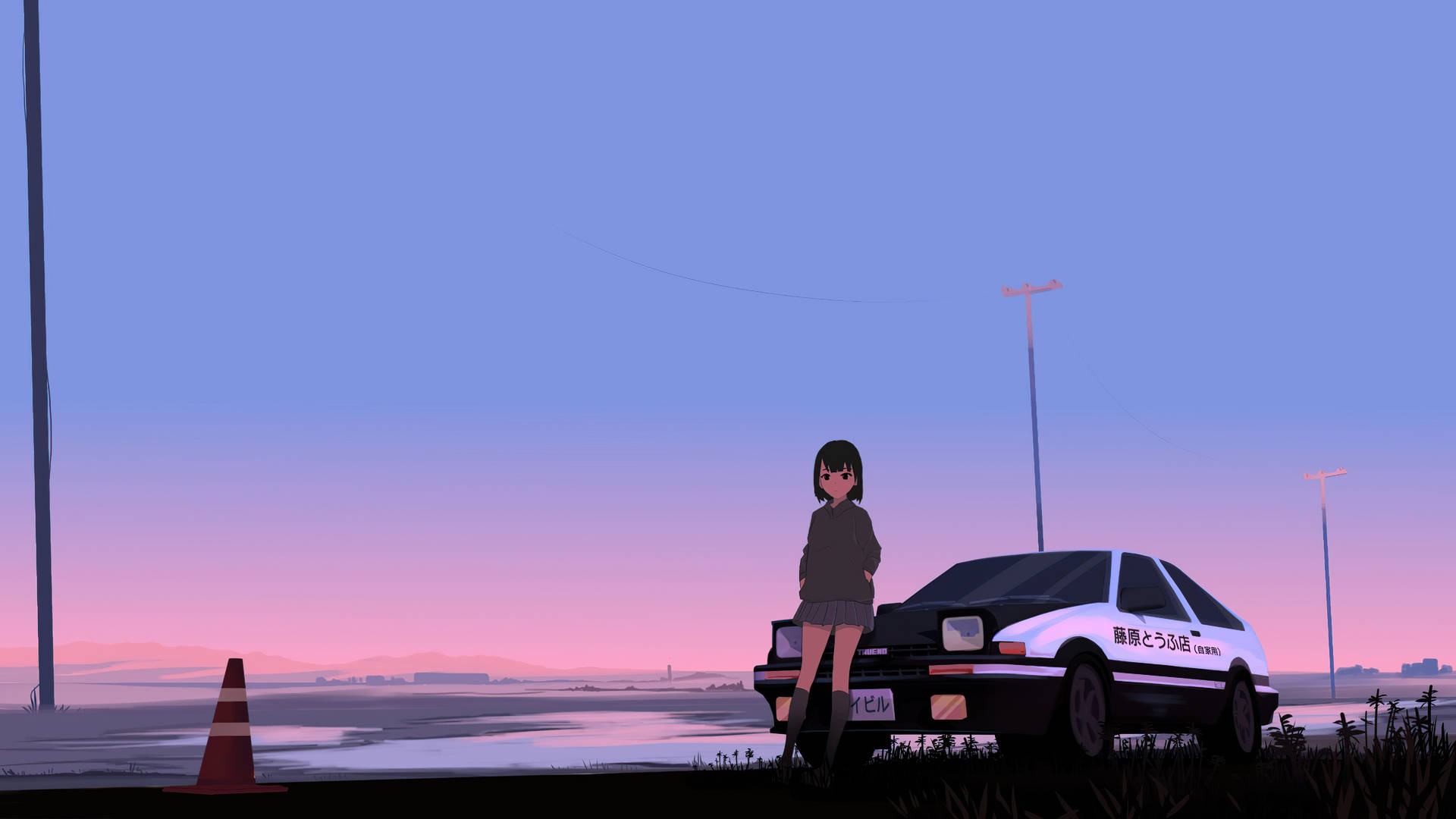 Bil anime og pastelhimlen Wallpapers