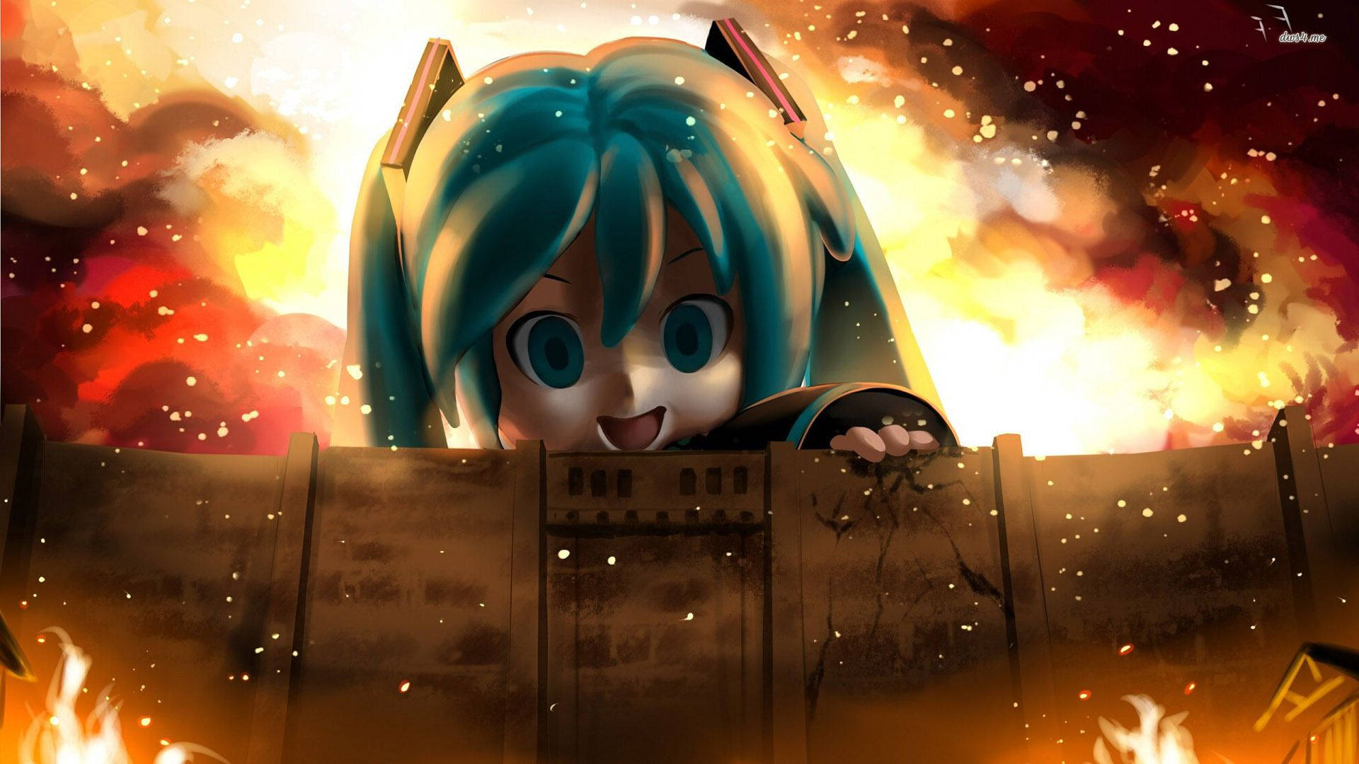 Billede: Miku Hatsune møder Eren Yeager i Attack on Titan Wallpapers
