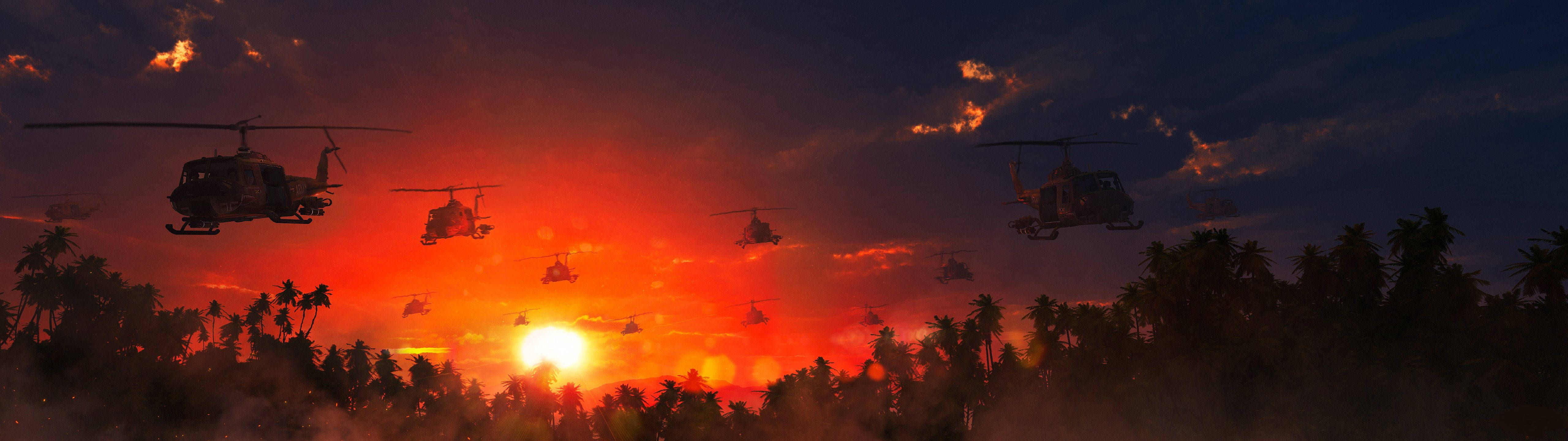 Billede To helikoptere ved solnedgang Wallpapers