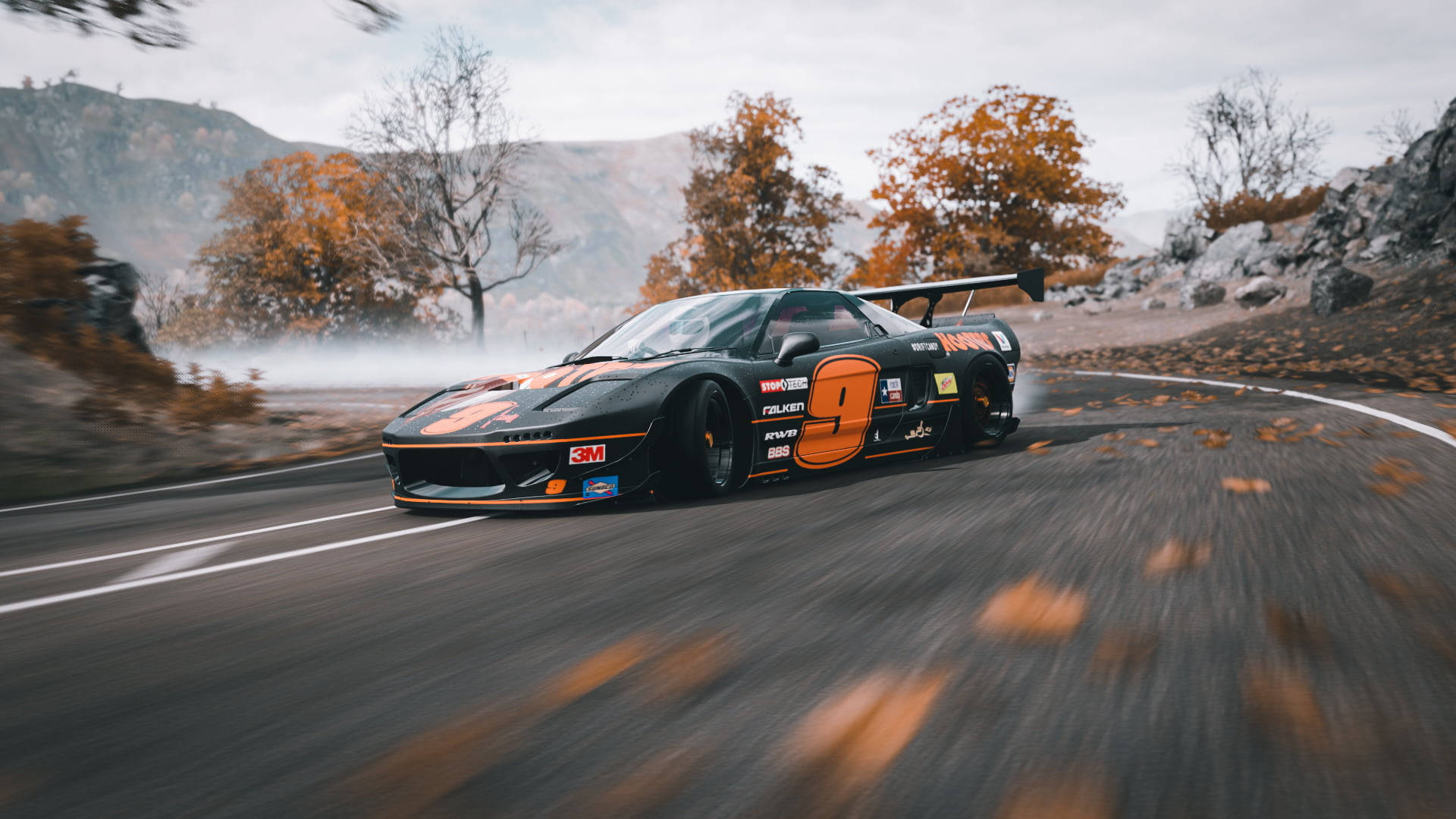 Driftbiler sort og orange Honda NSX — Biler Wallpapers