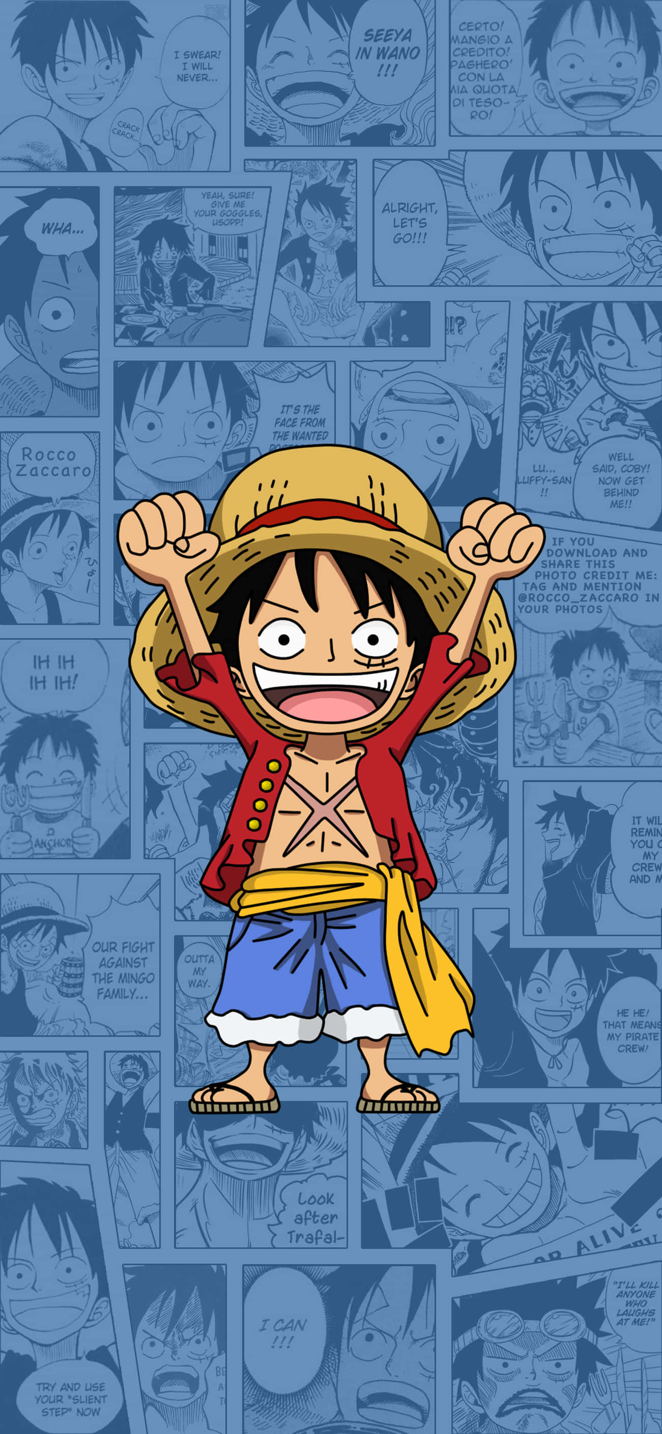 Billedtekst: Kraftfuld positur af Luffy i Luffy-telefontapet Wallpapers