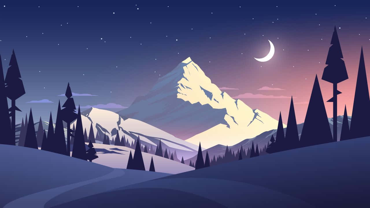 Bjerg og måne vektor kunst 720p Wallpapers