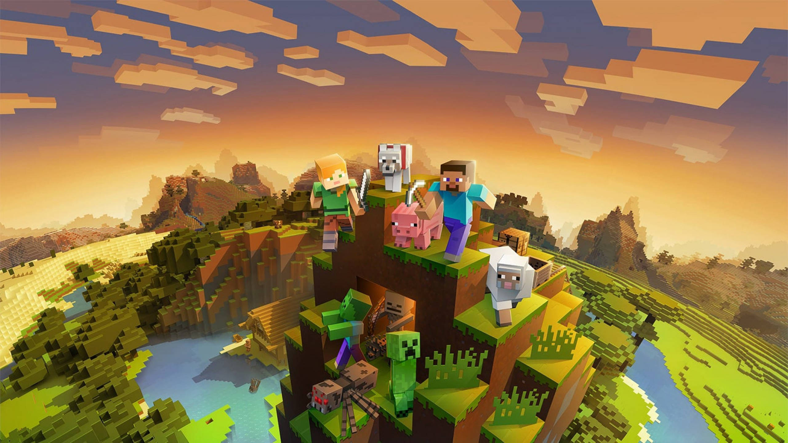 Bjerg ved solnedgang 2560x1440 Minecraft Wallpapers