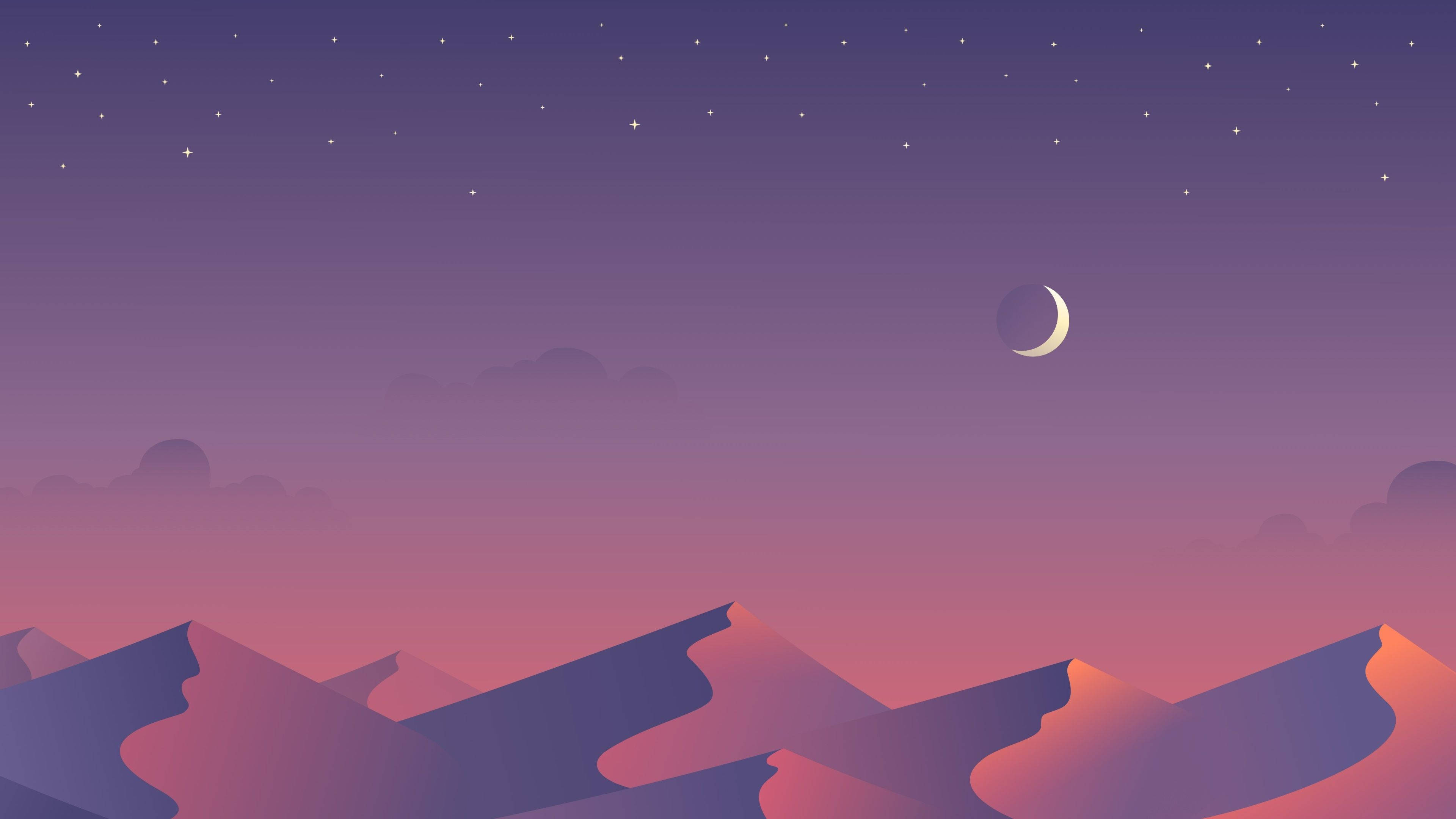 Bjergscene med æstetisk måne Wallpapers
