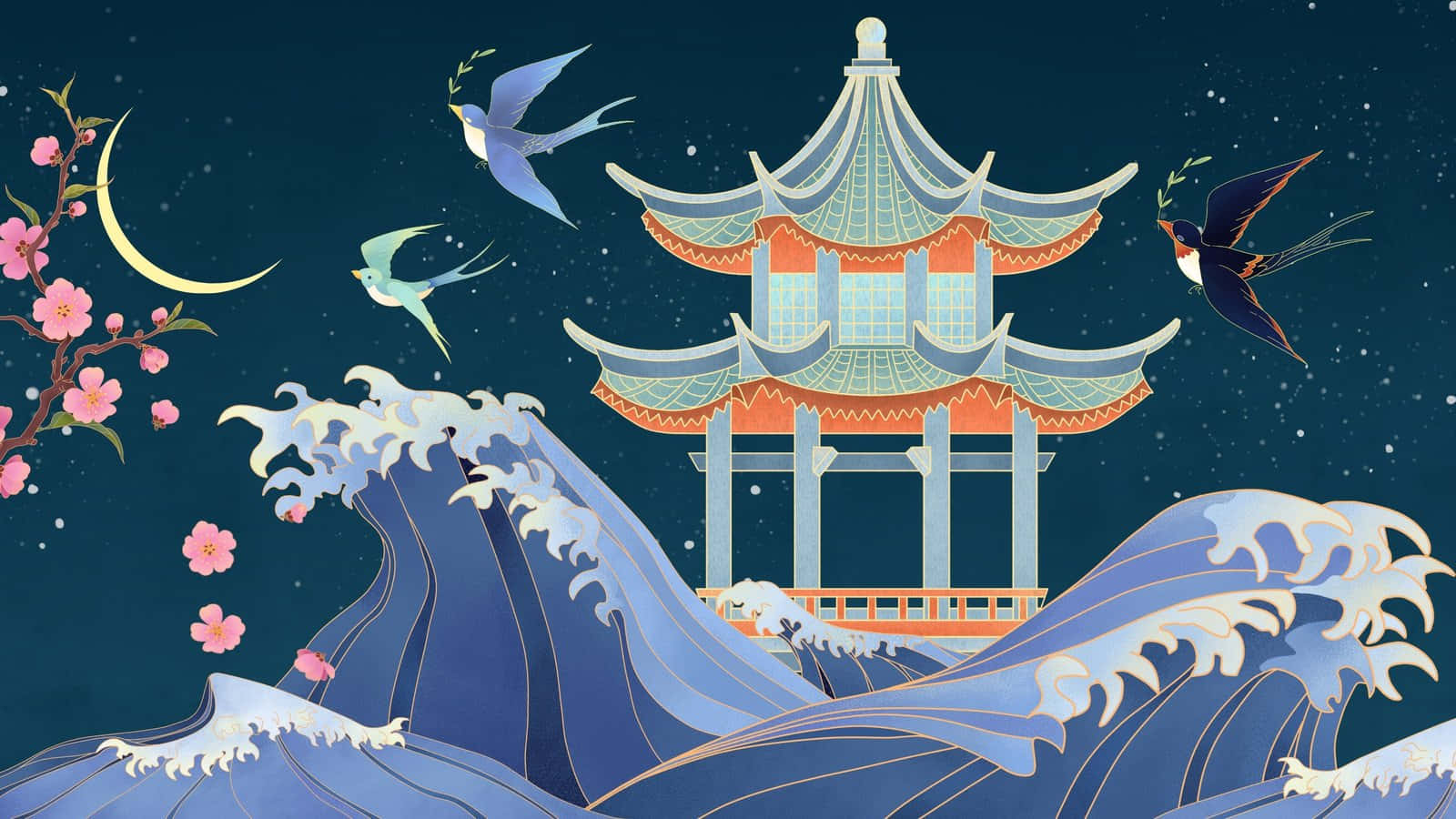Blå anime japansk klassisk kunst Wallpapers