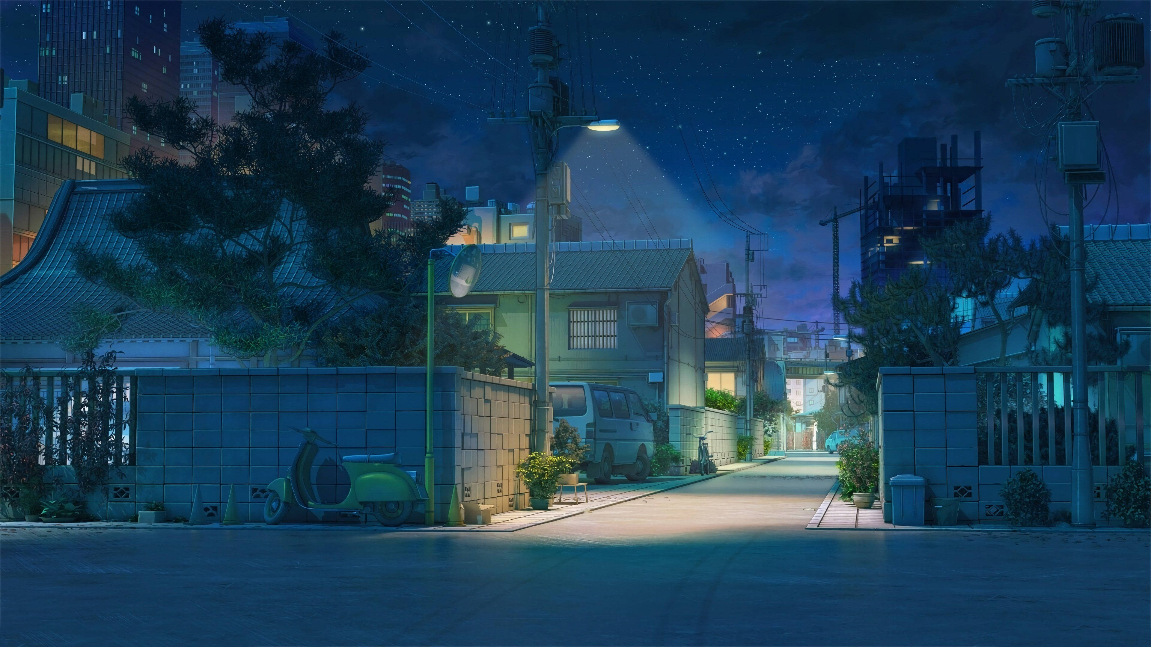 Blå anime lofi-gade æstetik Wallpapers