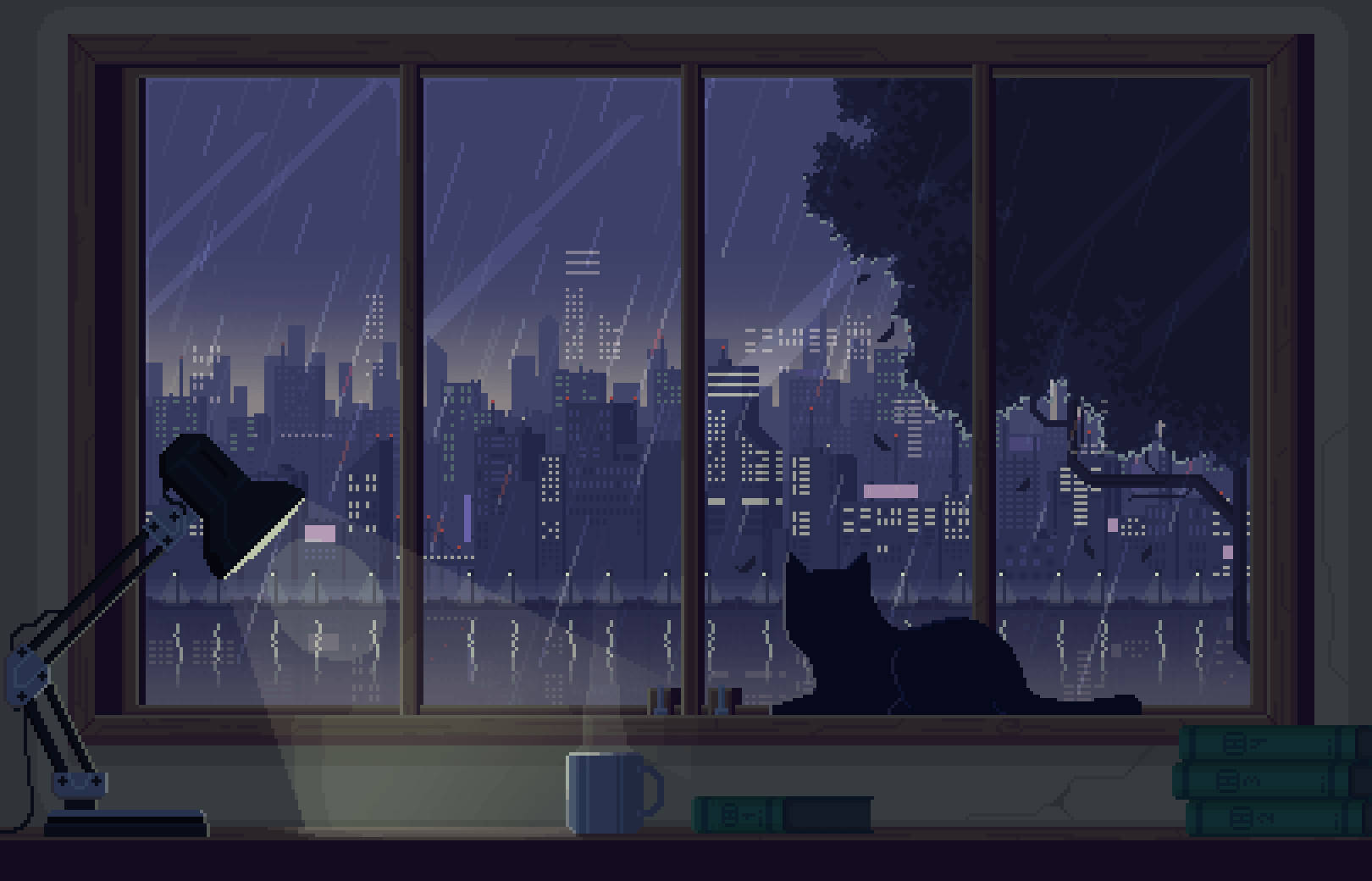 Blå anime silhuet kat æstetik Wallpapers