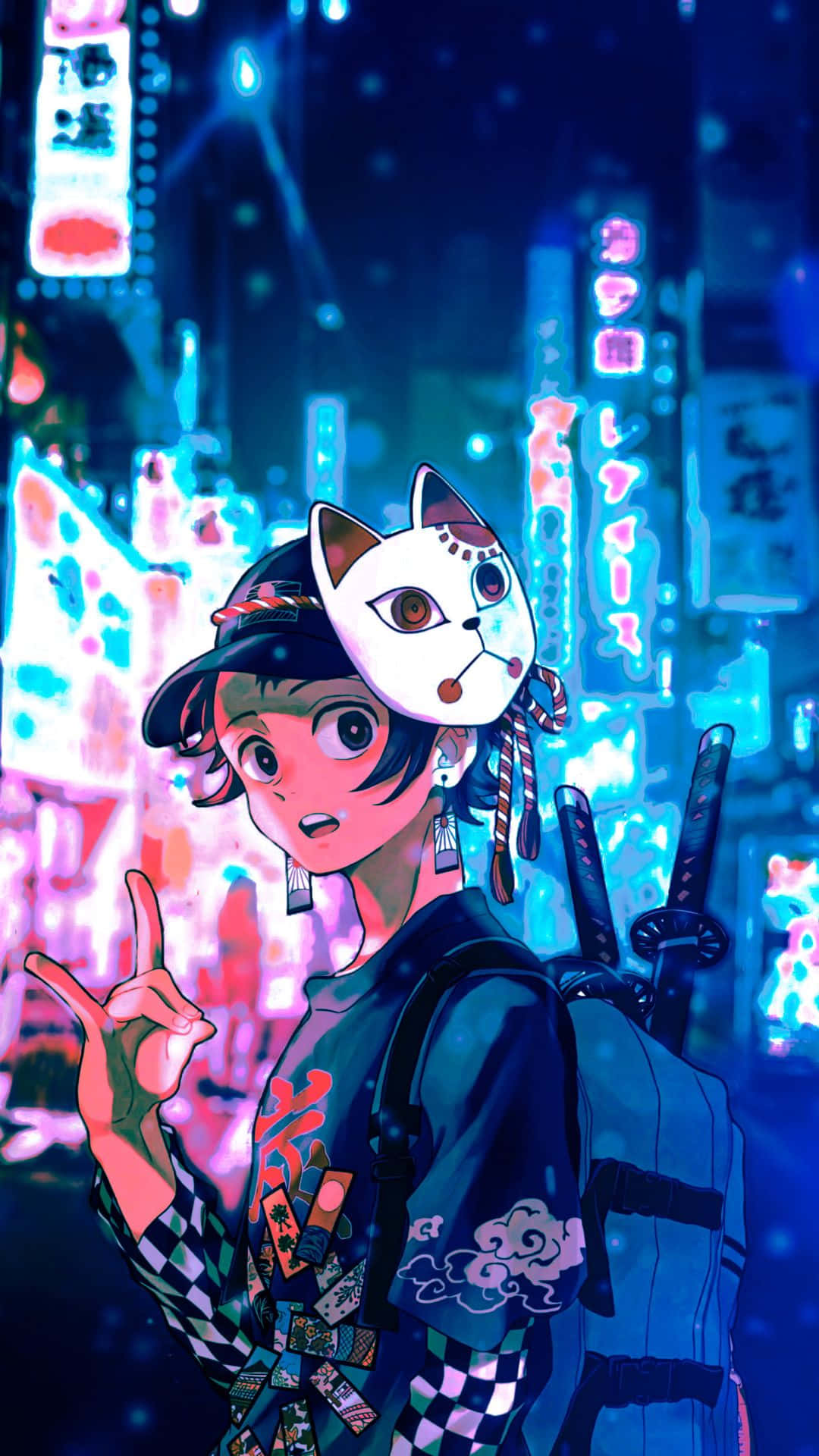 Blå anime Tanjiro Kamado Demon Slayer Wallpapers