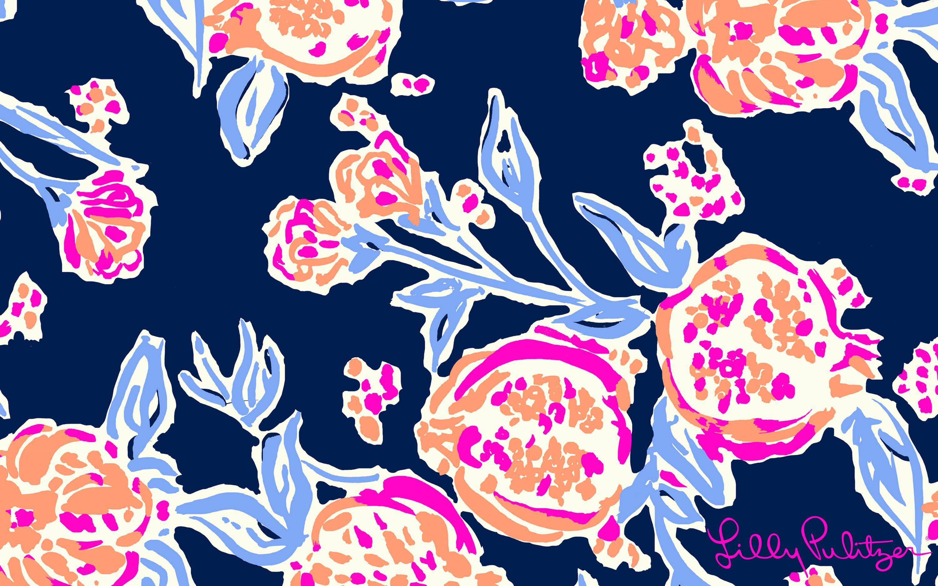 Blå blomstret Lilly Pulitzer skrivebordsbaggrund Wallpapers