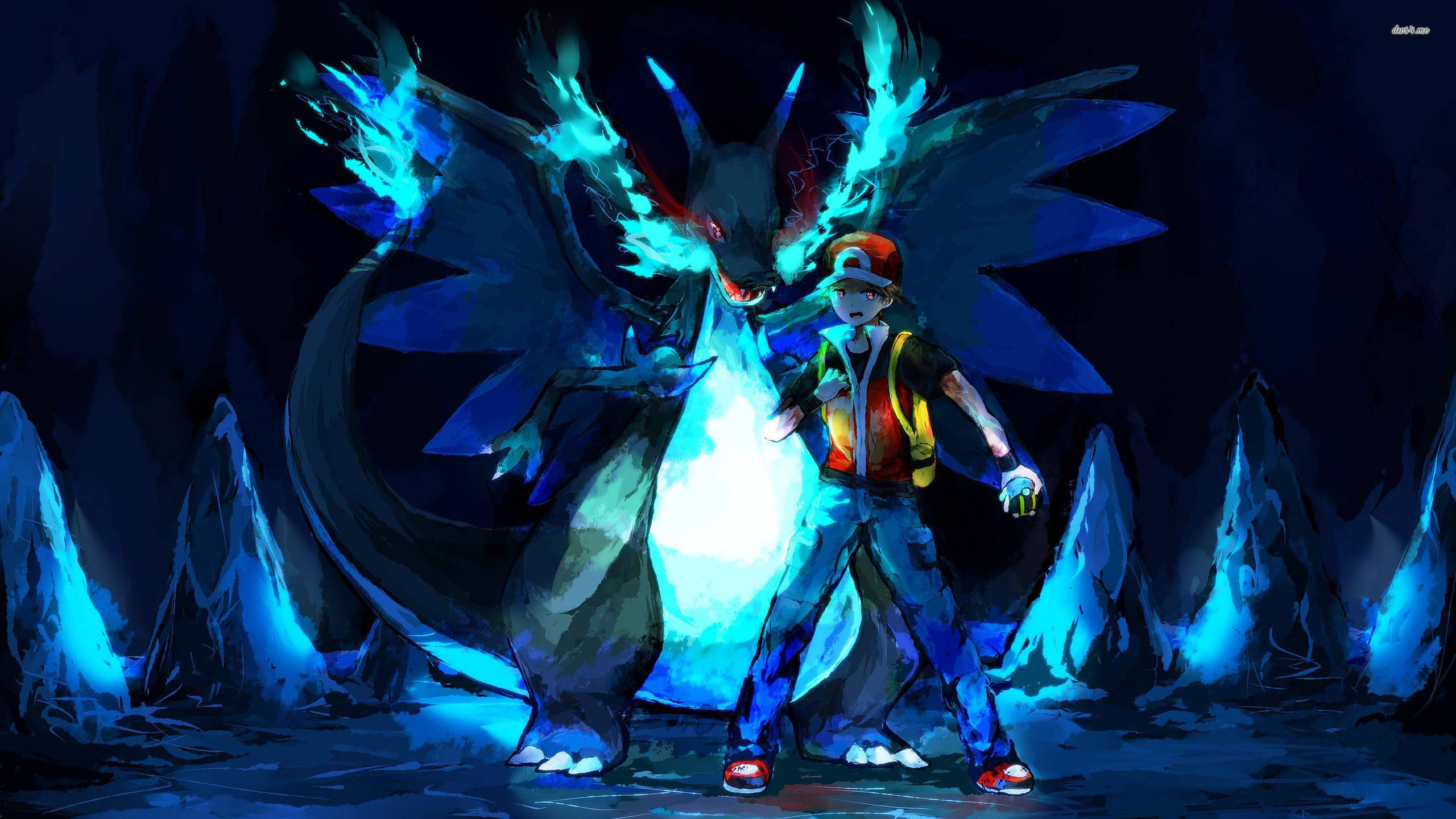 Blå Charizard cool Pokémon med Ash Wallpapers