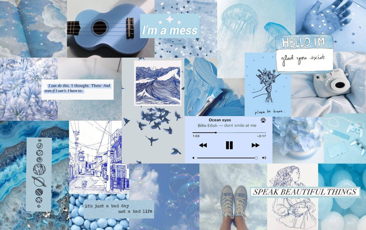 Blå collage-fotos fra Pinterest til bærbar Wallpapers